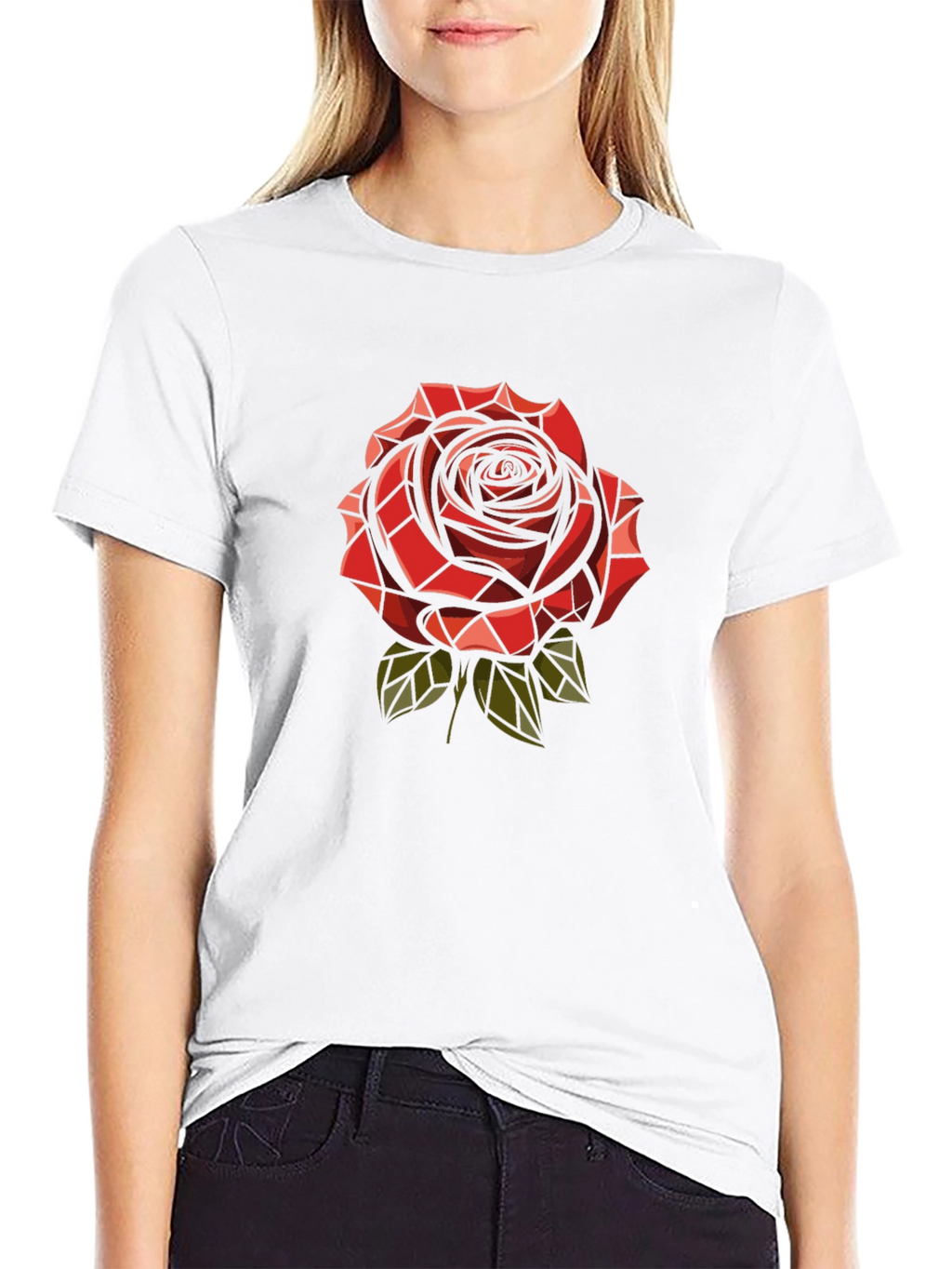 Red Rose Graphic Print Mens Black T-Shirt