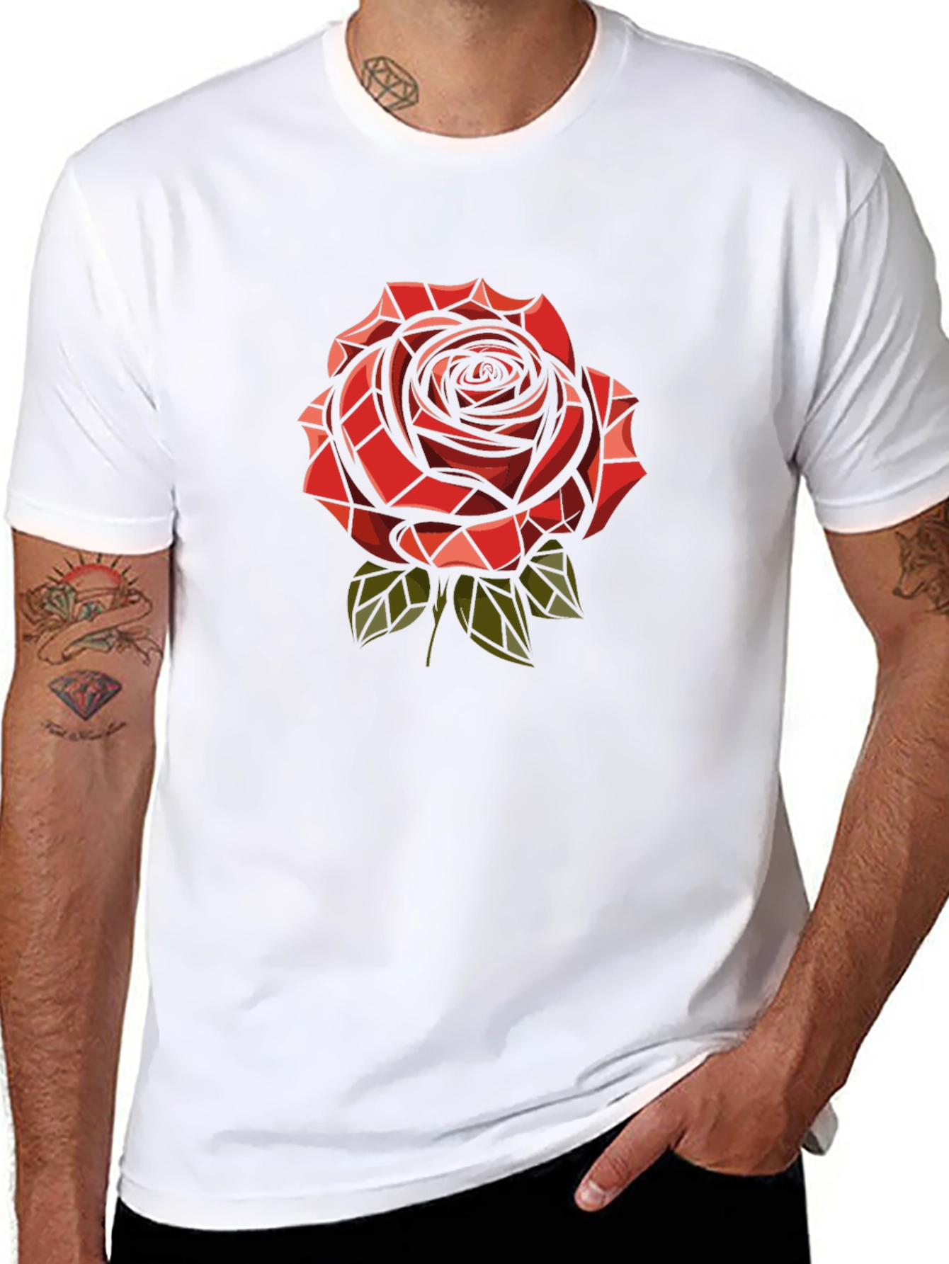 Red Rose Graphic Print Mens Black T-Shirt