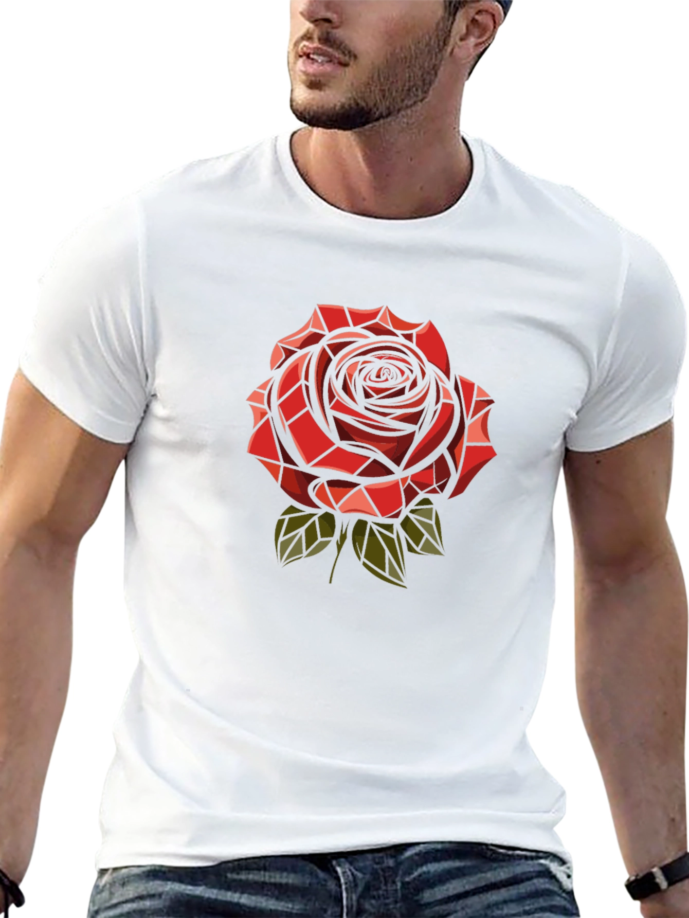 Red Rose Graphic Print Mens Black T-Shirt