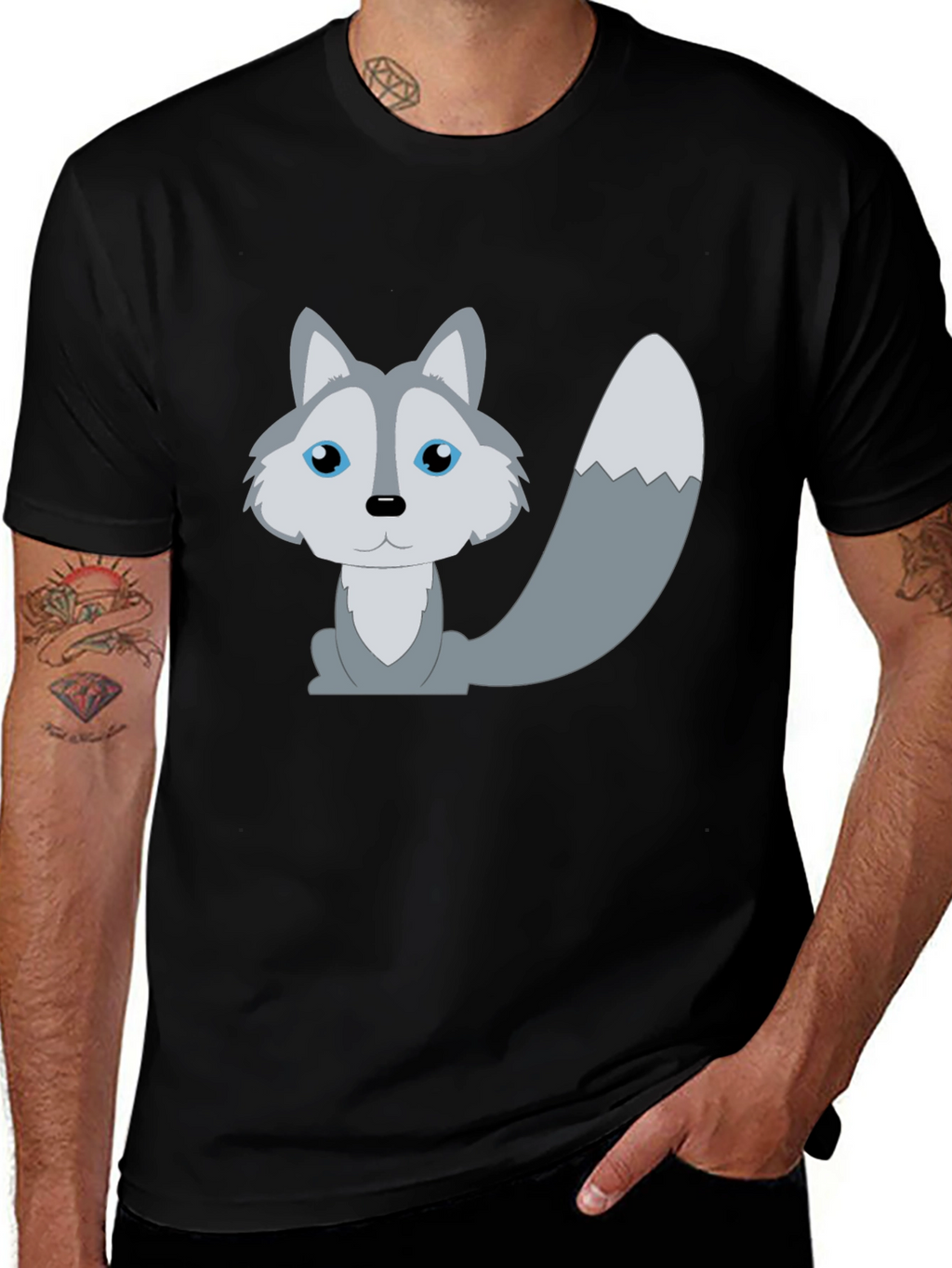 Cute Cartoon Wolf T-Shirt - Unisex Black Tee