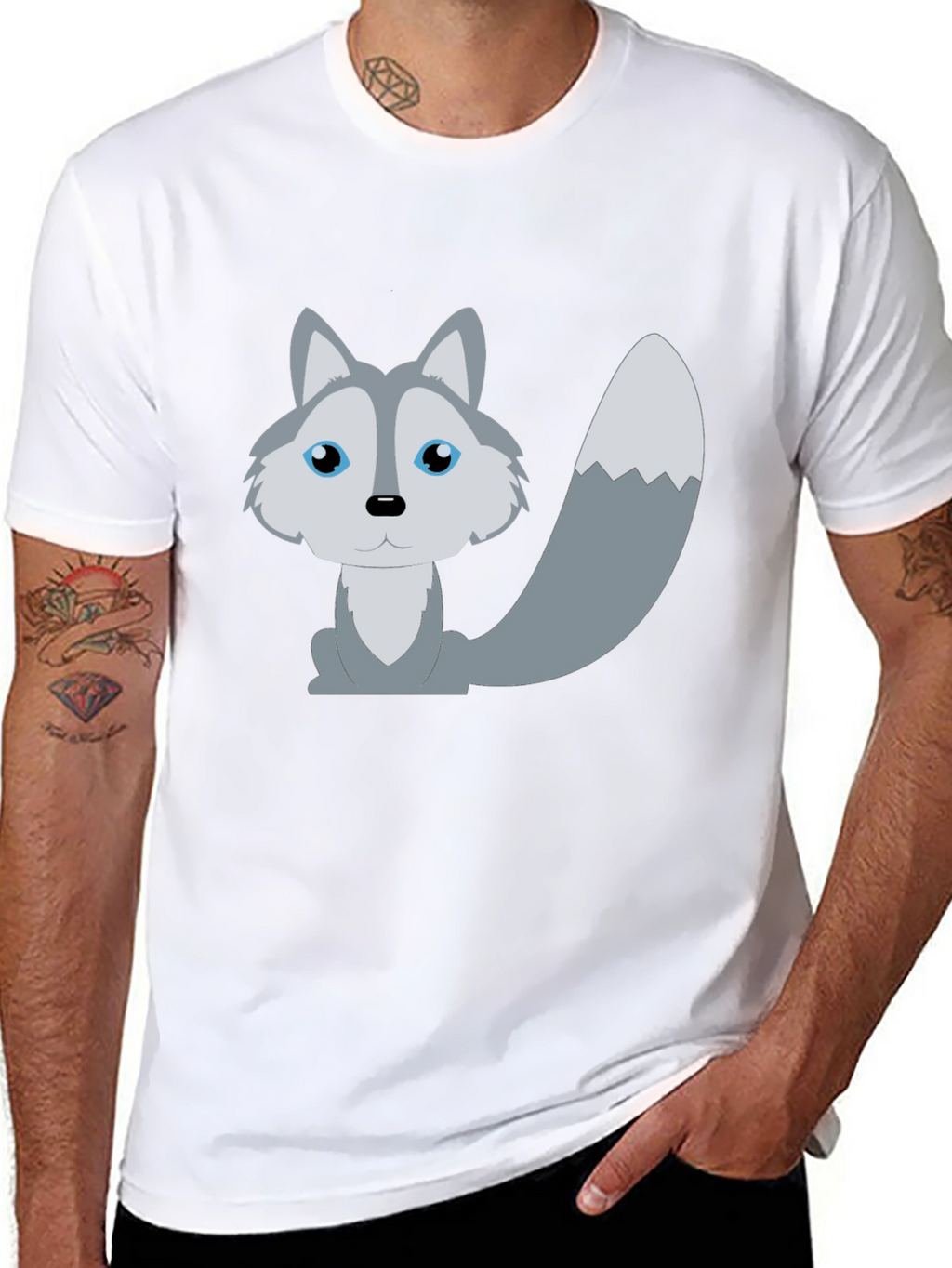 Cute Cartoon Wolf T-Shirt - Unisex Black Tee