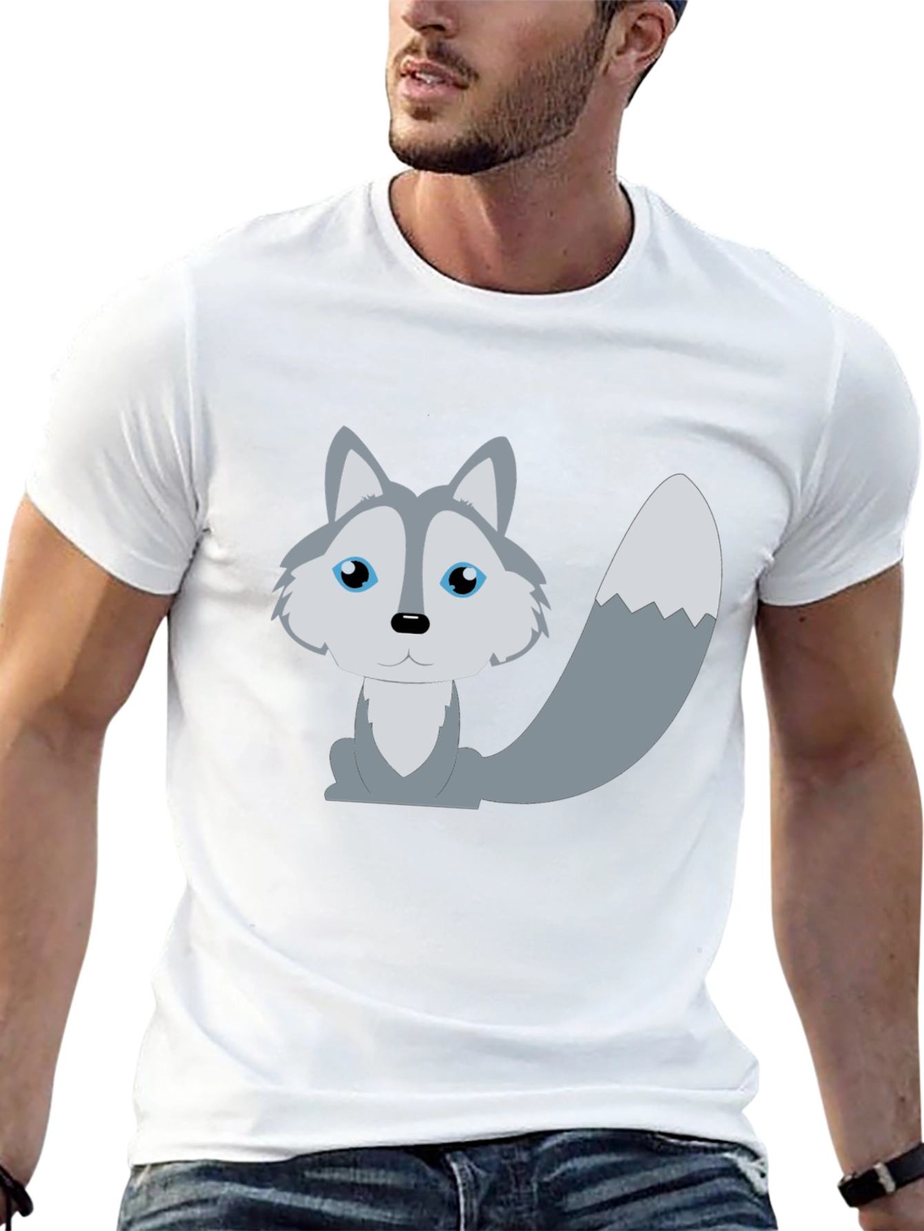 Cute Cartoon Wolf T-Shirt - Unisex Black Tee