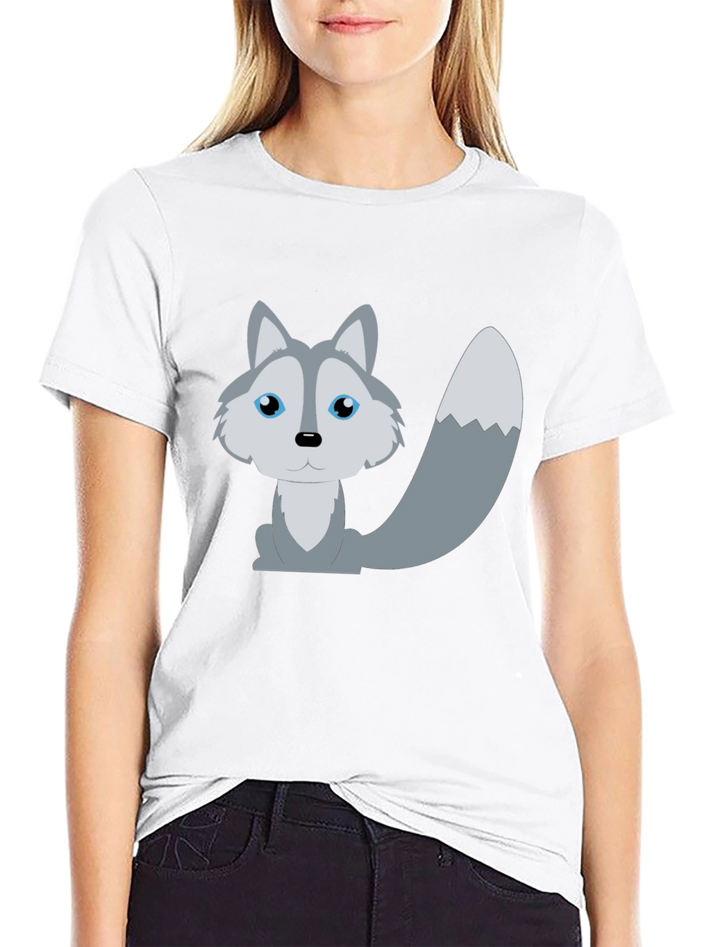 Cute Cartoon Wolf T-Shirt - Unisex Black Tee