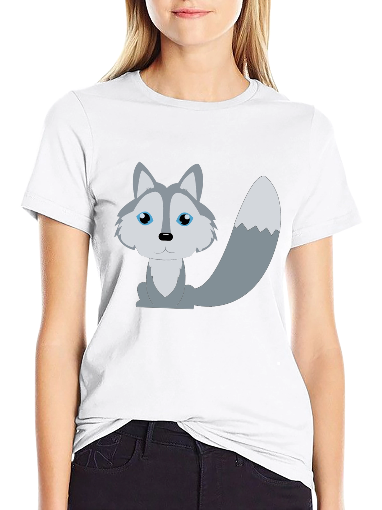 Cute Cartoon Wolf T-Shirt - Unisex Black Tee