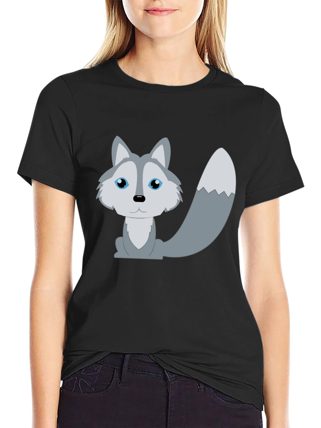 Cute Cartoon Wolf T-Shirt - Unisex Black Tee