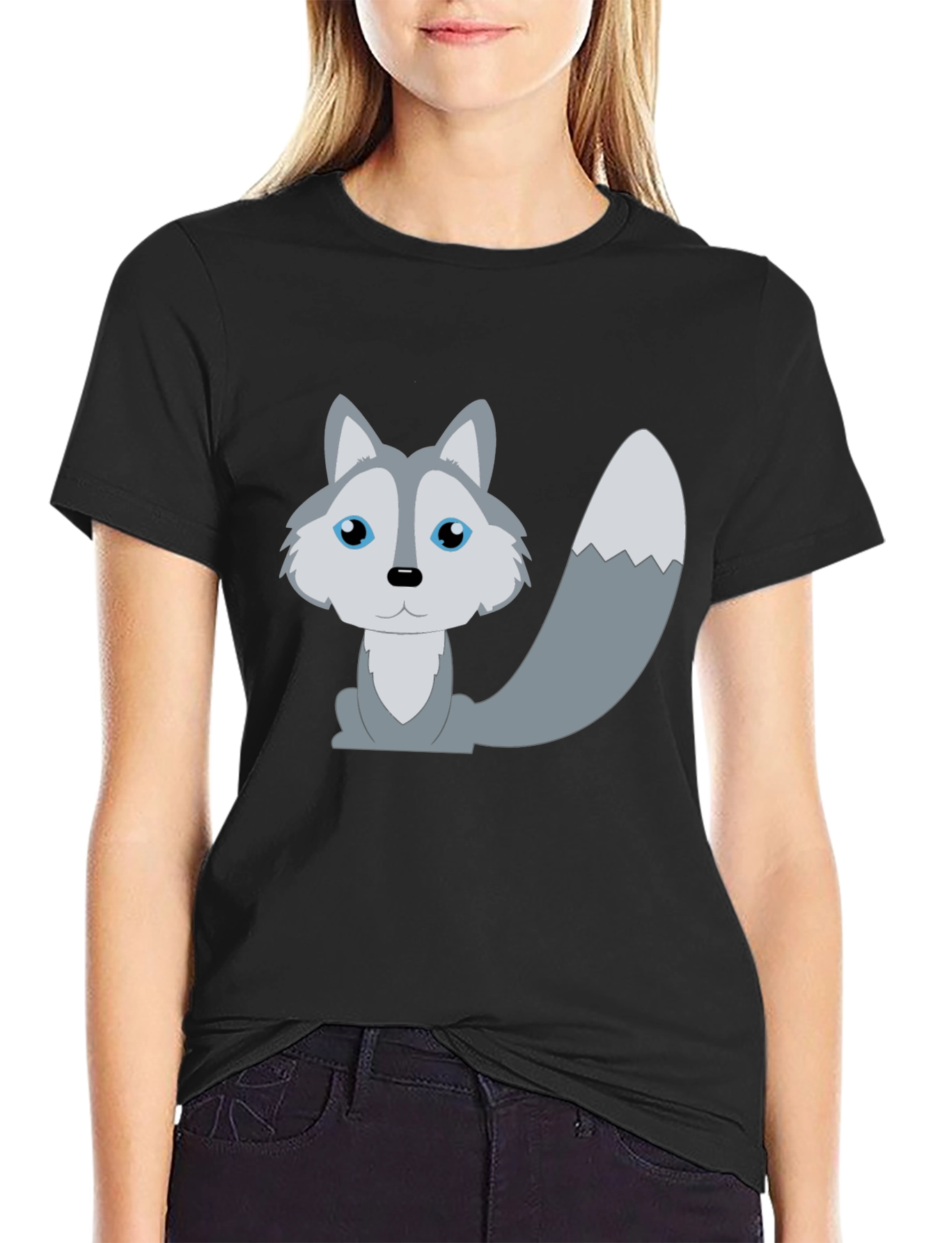 Cute Cartoon Wolf T-Shirt - Unisex Black Tee