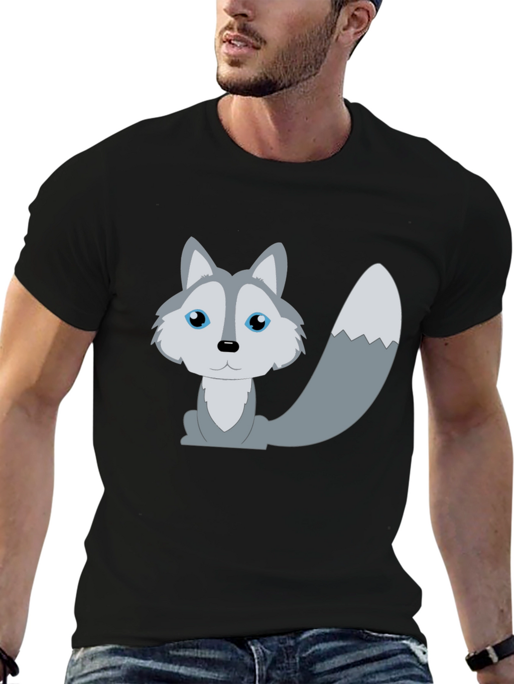 Cute Cartoon Wolf T-Shirt - Unisex Black Tee