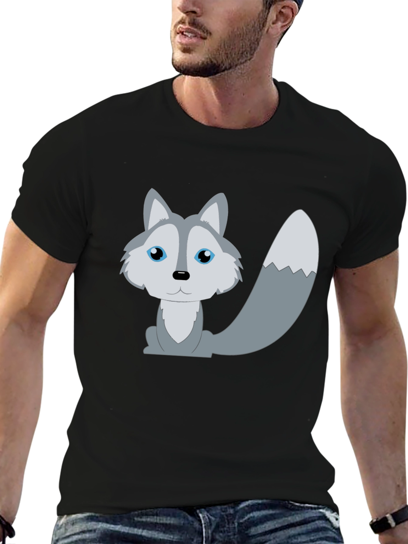 Cute Cartoon Wolf T-Shirt - Unisex Black Tee