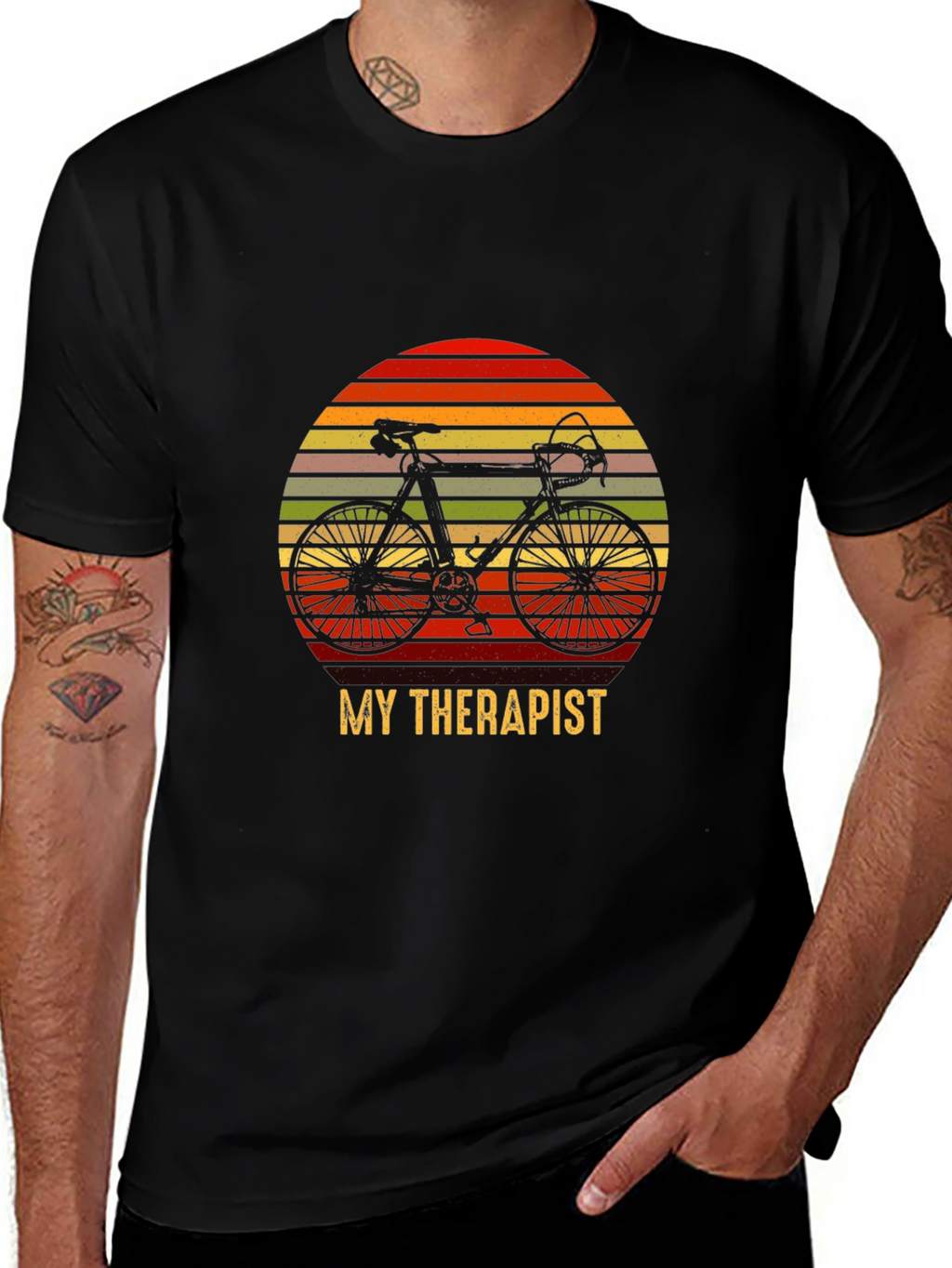 My Therapist is My Bicycle Black T-Shirt