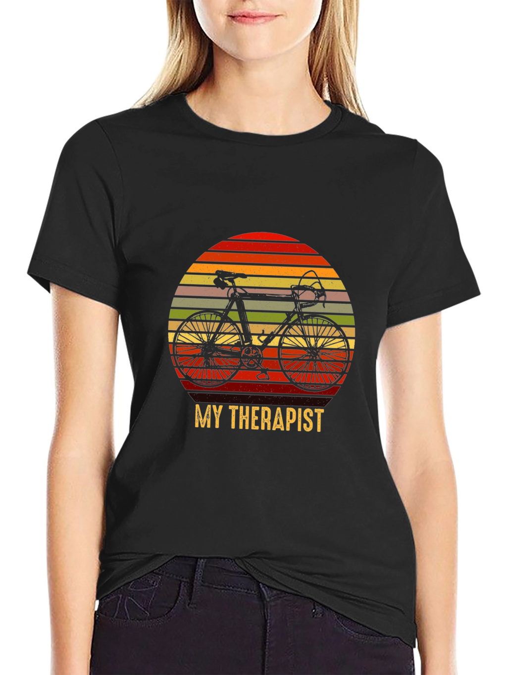 My Therapist is My Bicycle Black T-Shirt