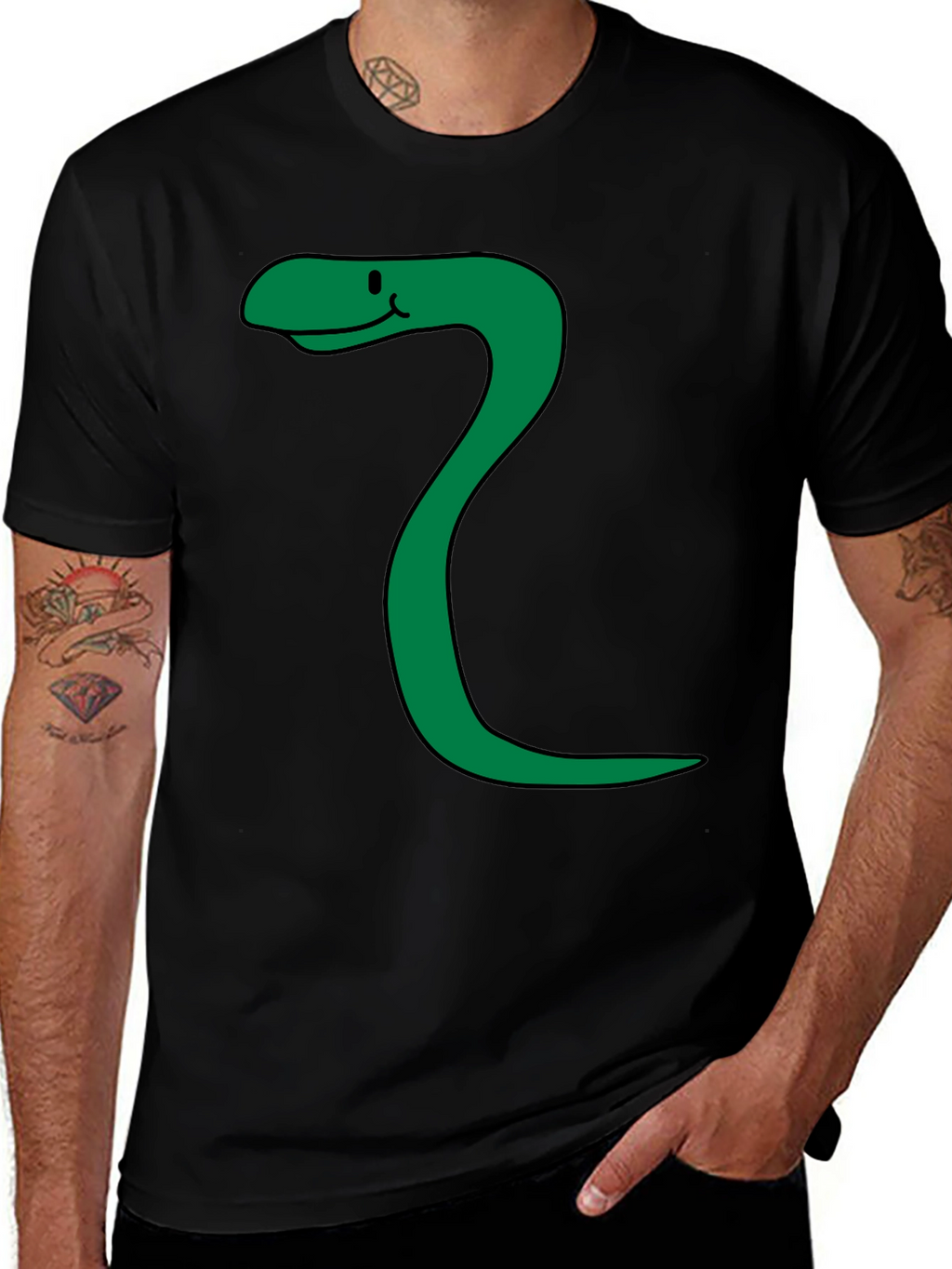 Funny Snake Cartoon Black T-Shirt