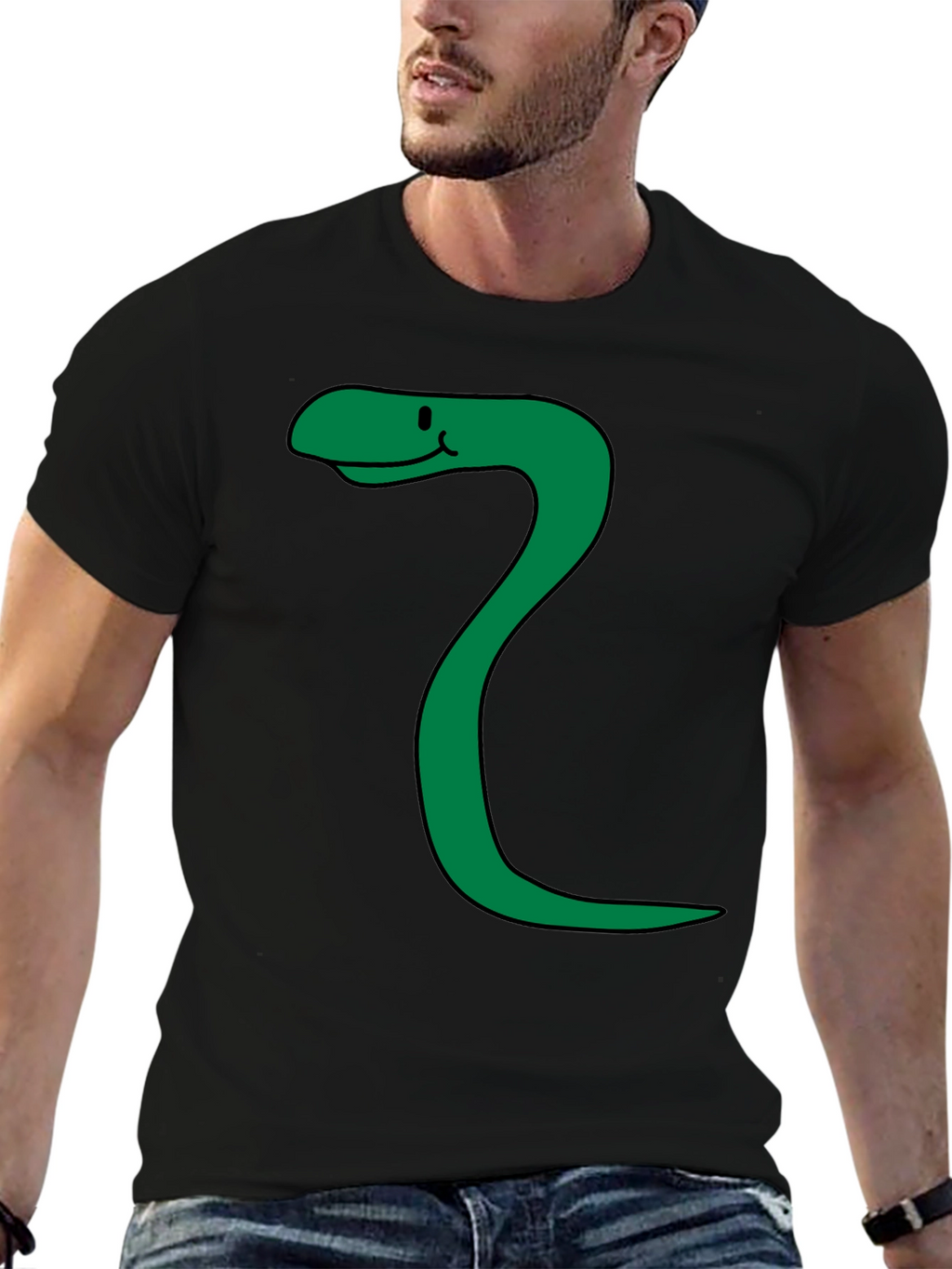 Funny Snake Cartoon Black T-Shirt