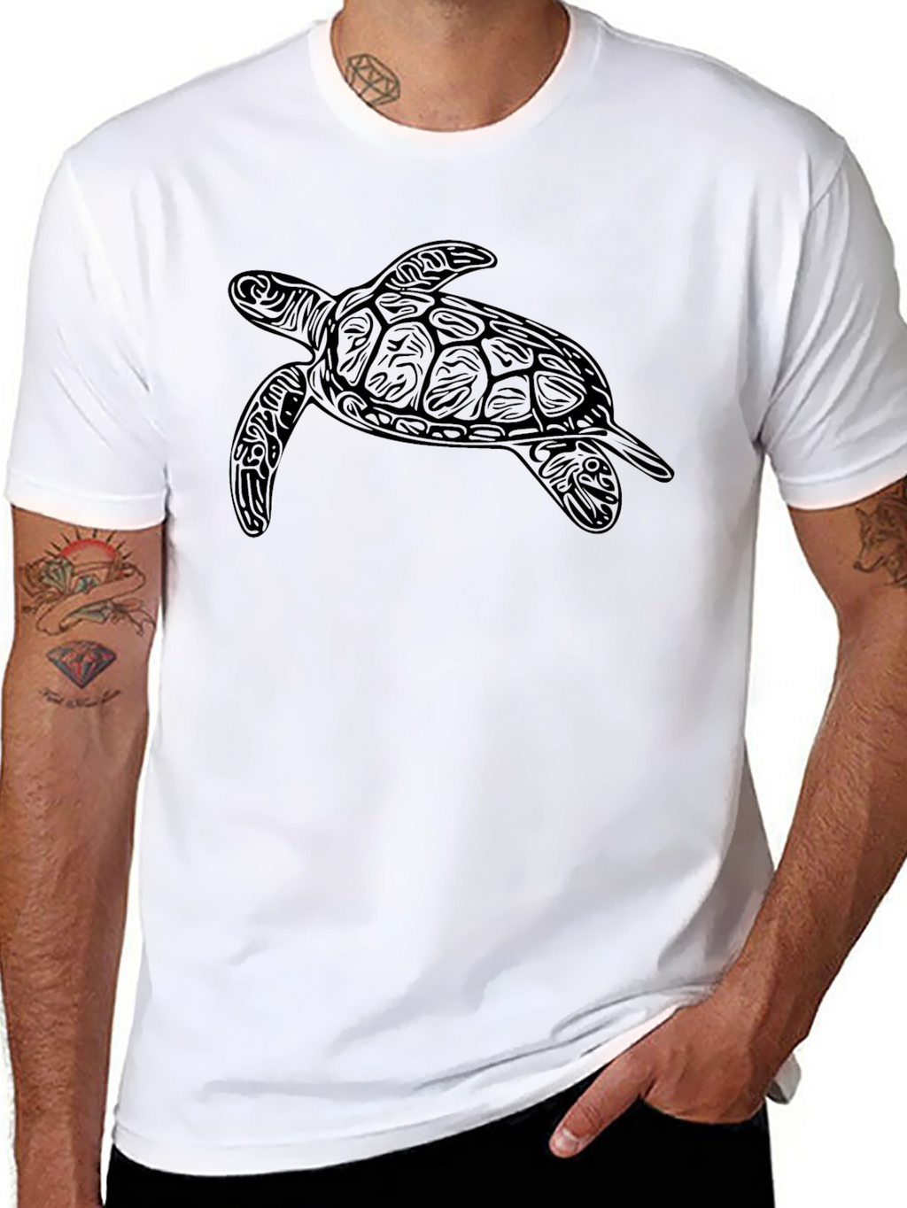 Mens Black Turtle Graphic T-Shirt