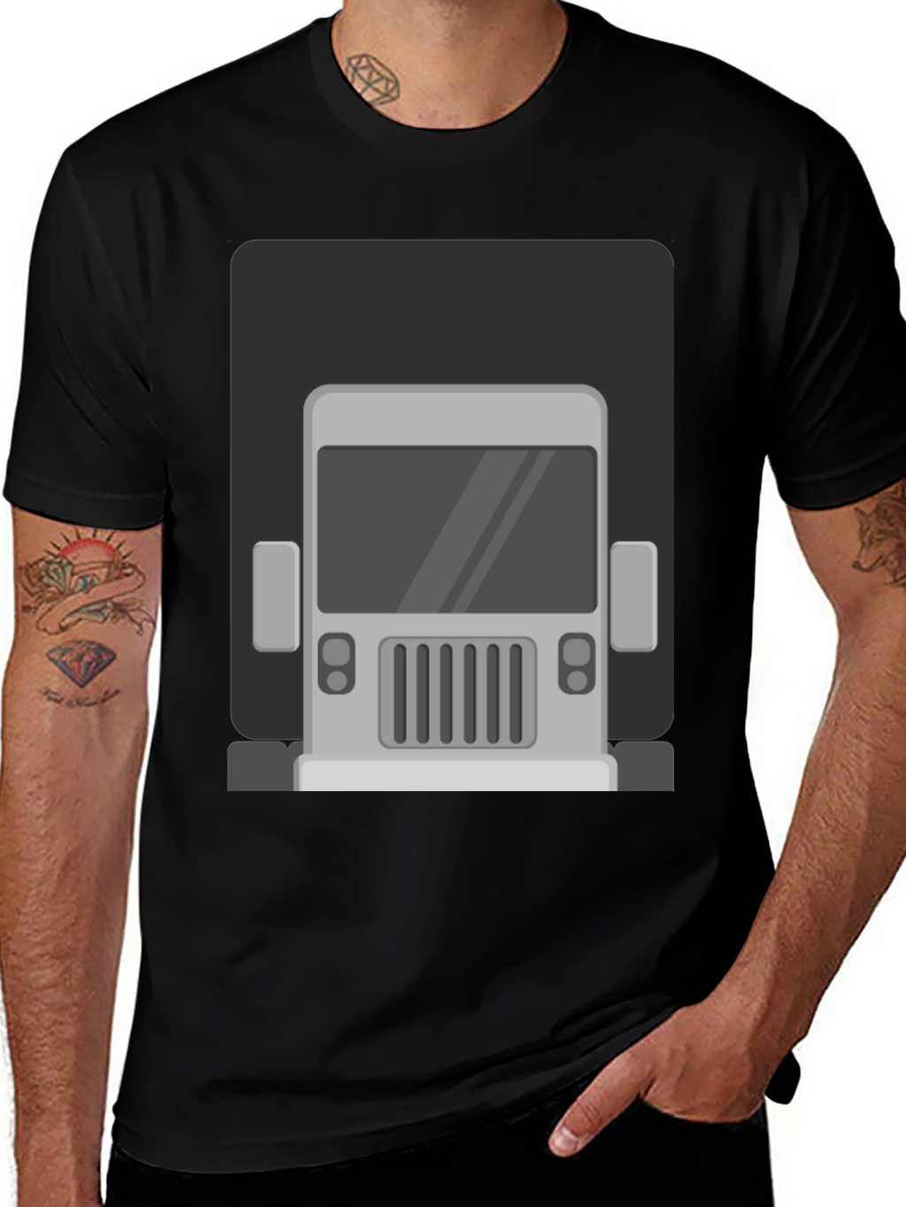 Truck Graphic Print T-Shirt - Mens Black Tee