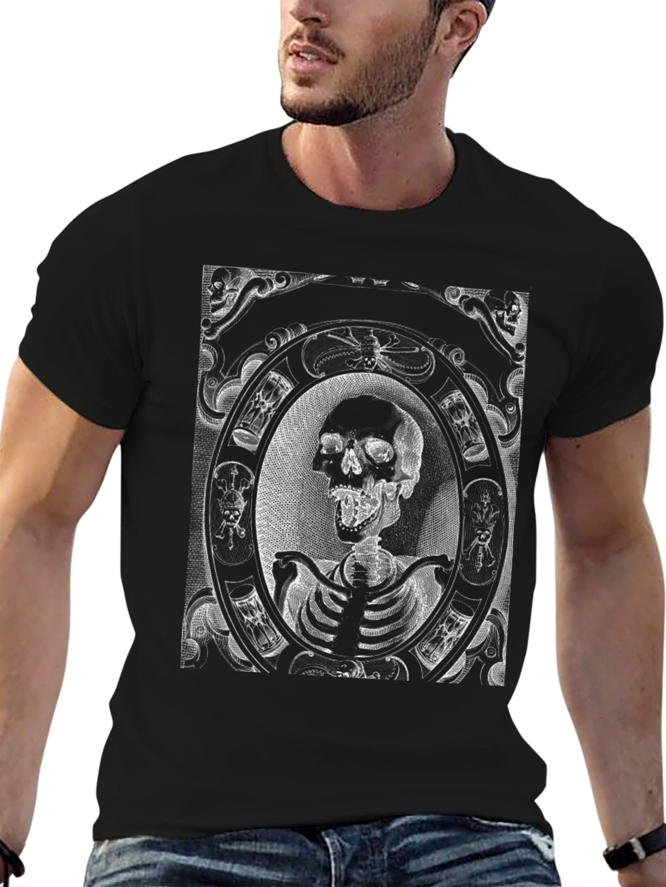 Skull & Rib Cage Graphic Tee - Black