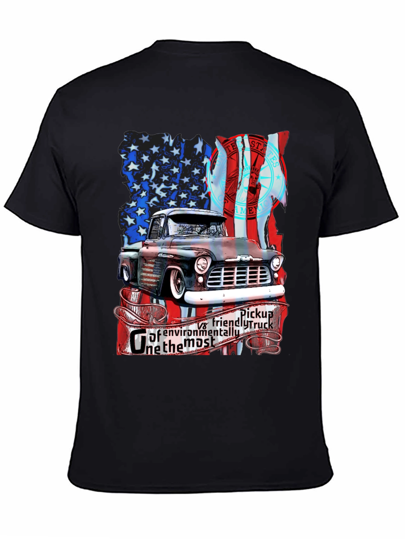 Vintage Truck American Flag Graphic T-Shirt