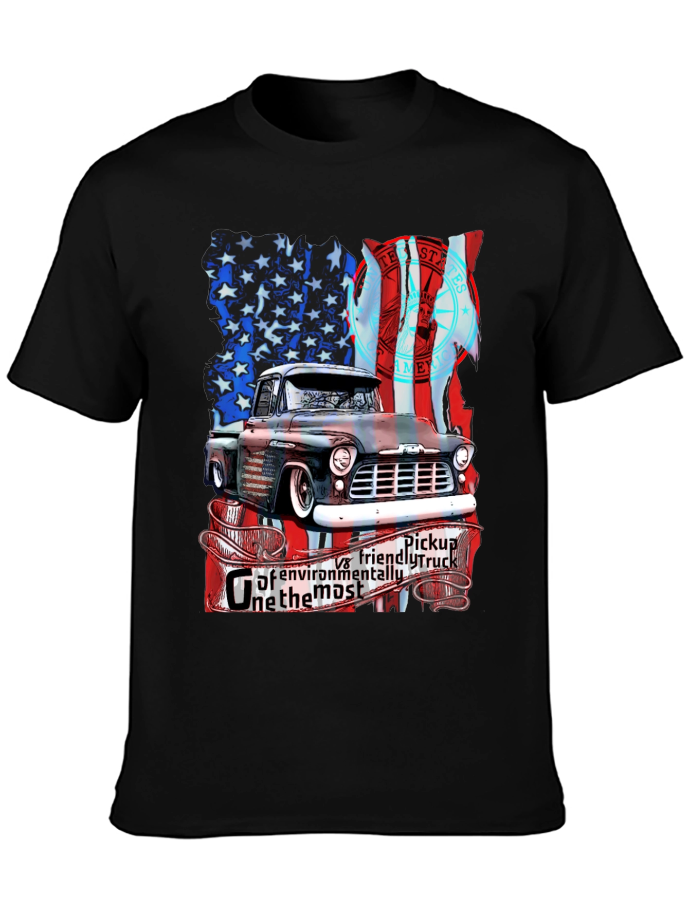 Vintage Truck American Flag Graphic T-Shirt