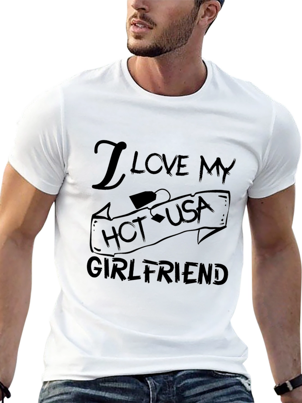 I Love My Hot USA Girlfriend Black Graphic Tee