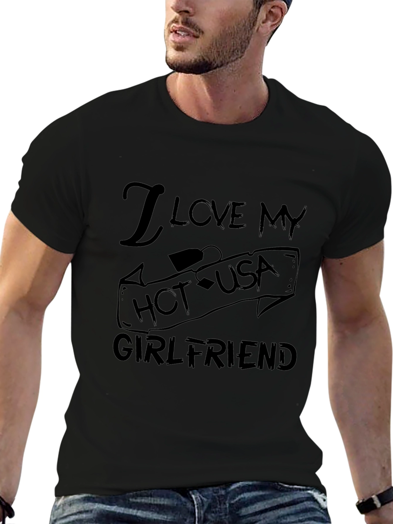 I Love My Hot USA Girlfriend Black Graphic Tee