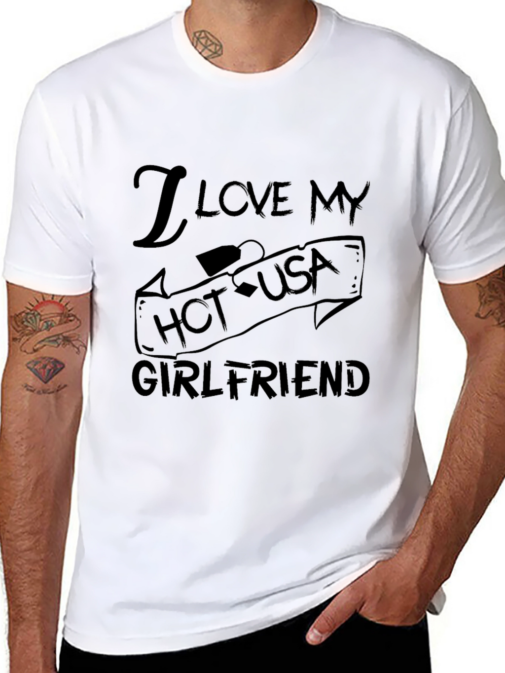 I Love My Hot USA Girlfriend Black Graphic Tee