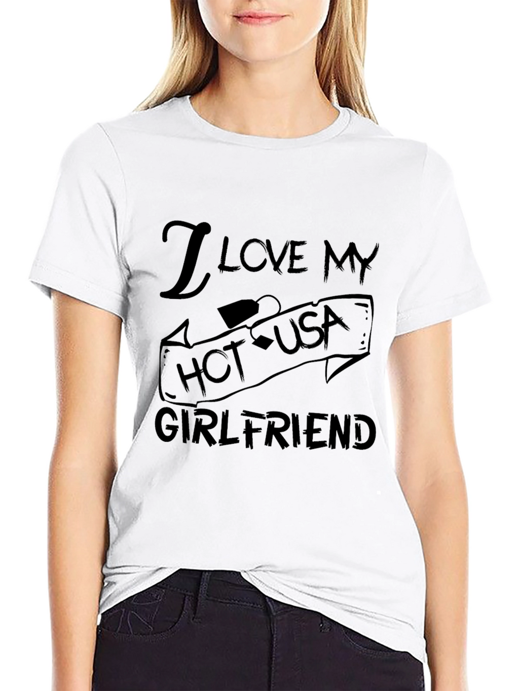 I Love My Hot USA Girlfriend Black Graphic Tee