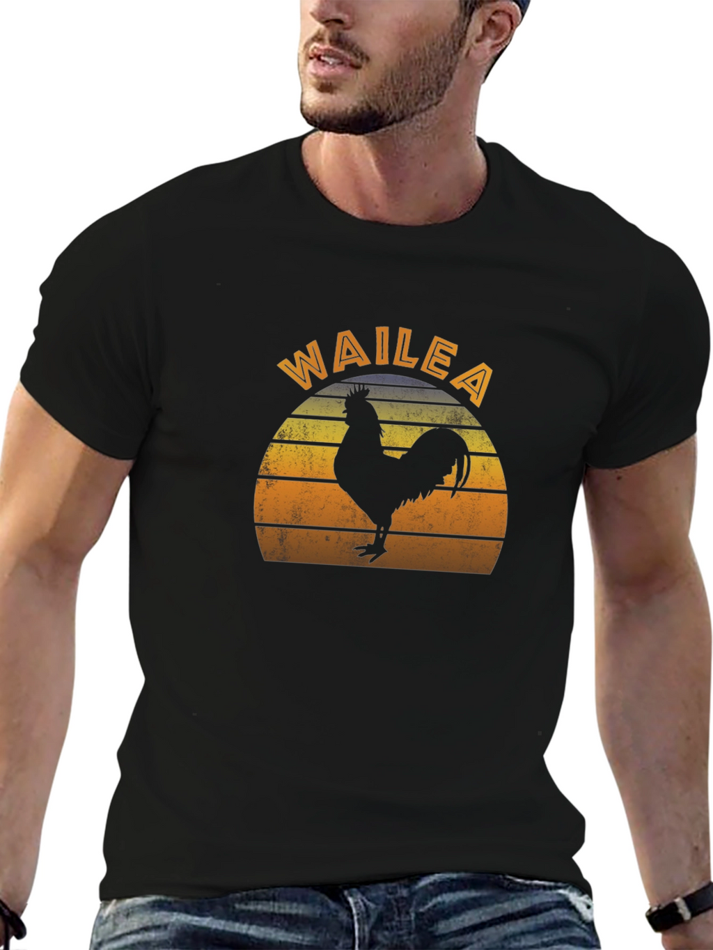 Wailea Rooster Graphic T-Shirt - Retro Sunset Design