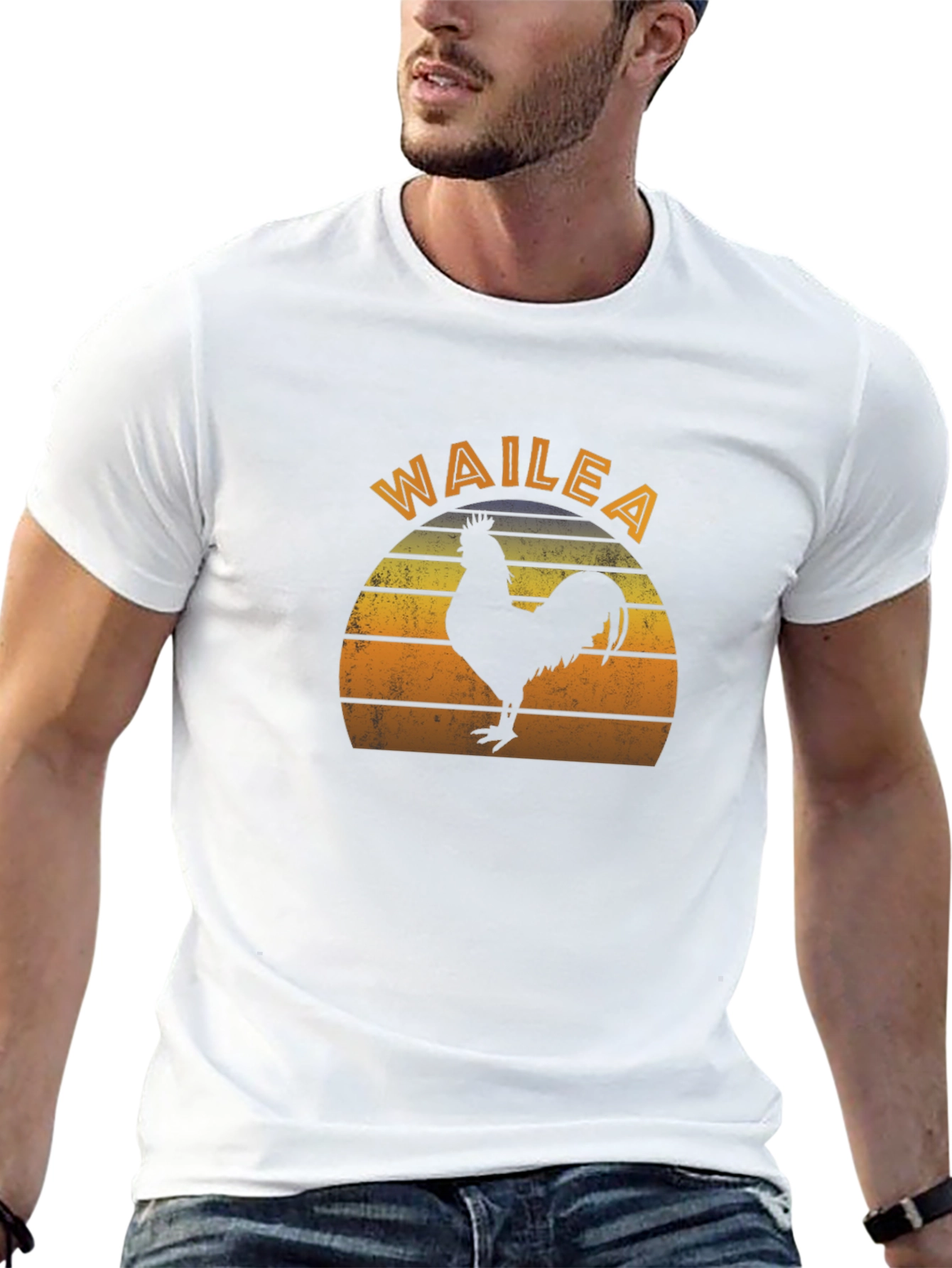 Wailea Rooster Graphic T-Shirt - Retro Sunset Design