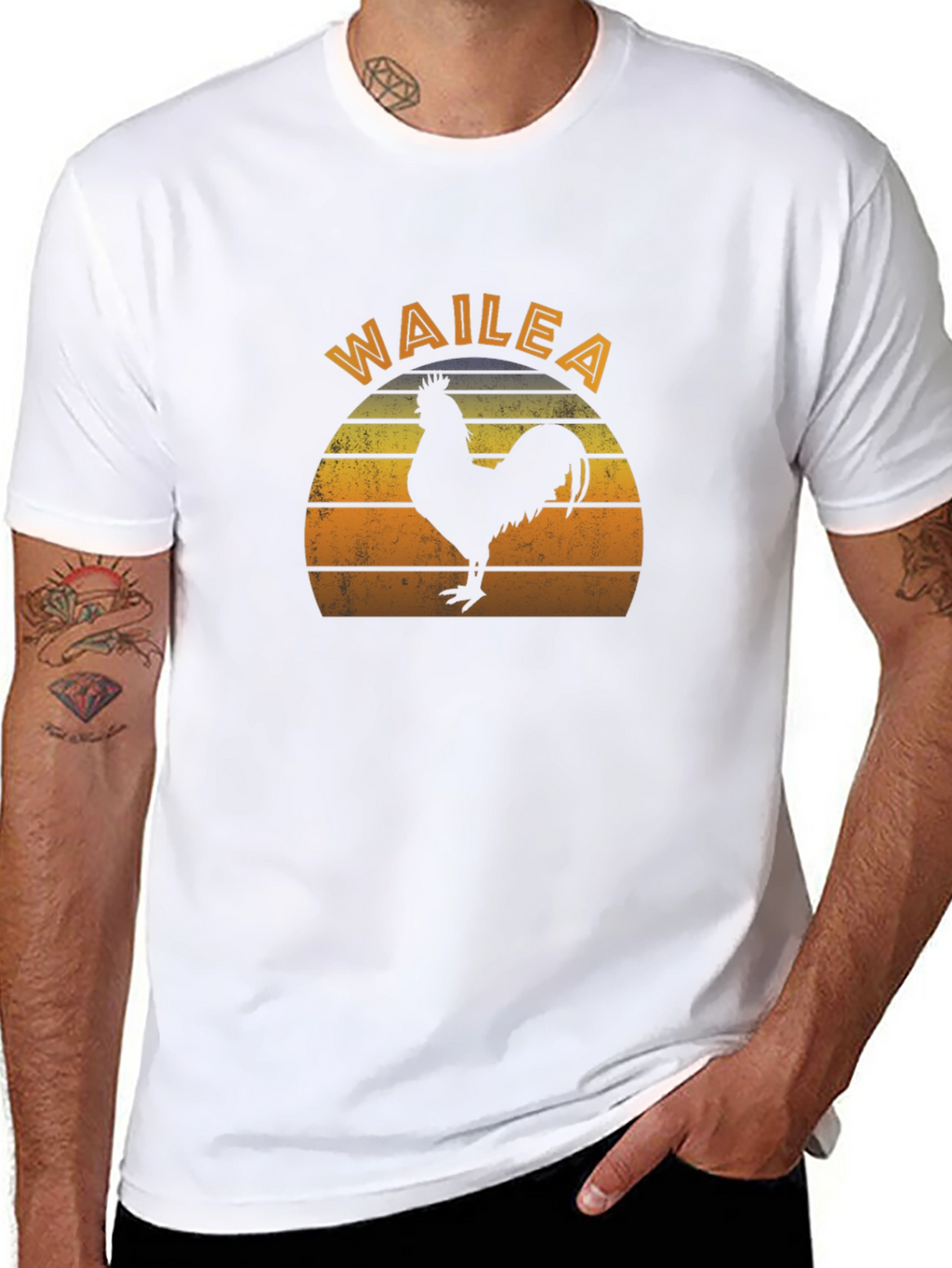 Wailea Rooster Graphic T-Shirt - Retro Sunset Design
