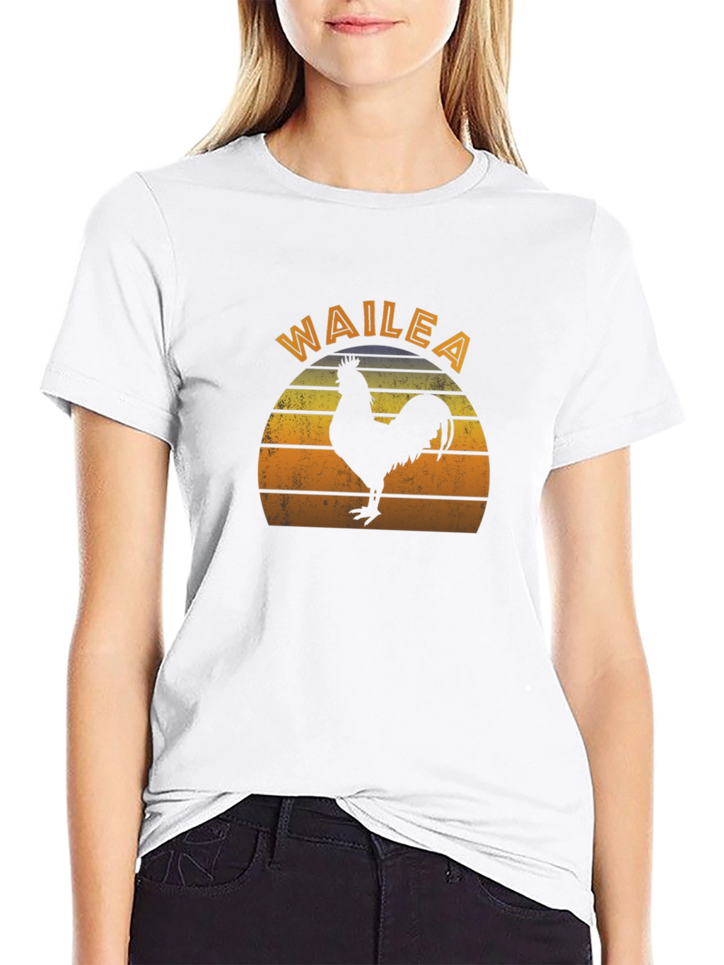 Wailea Rooster Graphic T-Shirt - Retro Sunset Design