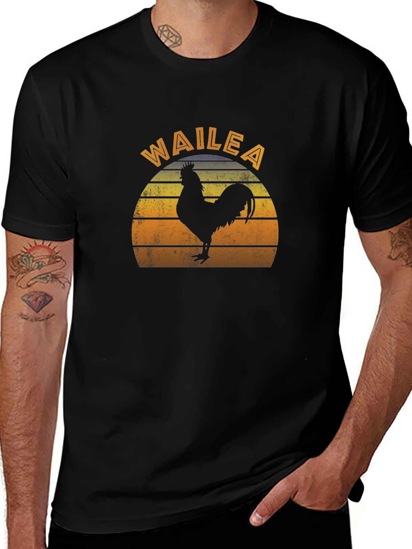 Wailea Rooster Graphic T-Shirt - Retro Sunset Design