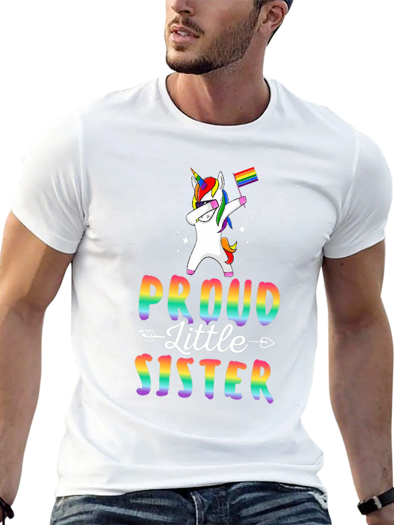 Proud Little Sister Rainbow Unicorn LGBT Pride T-Shirt