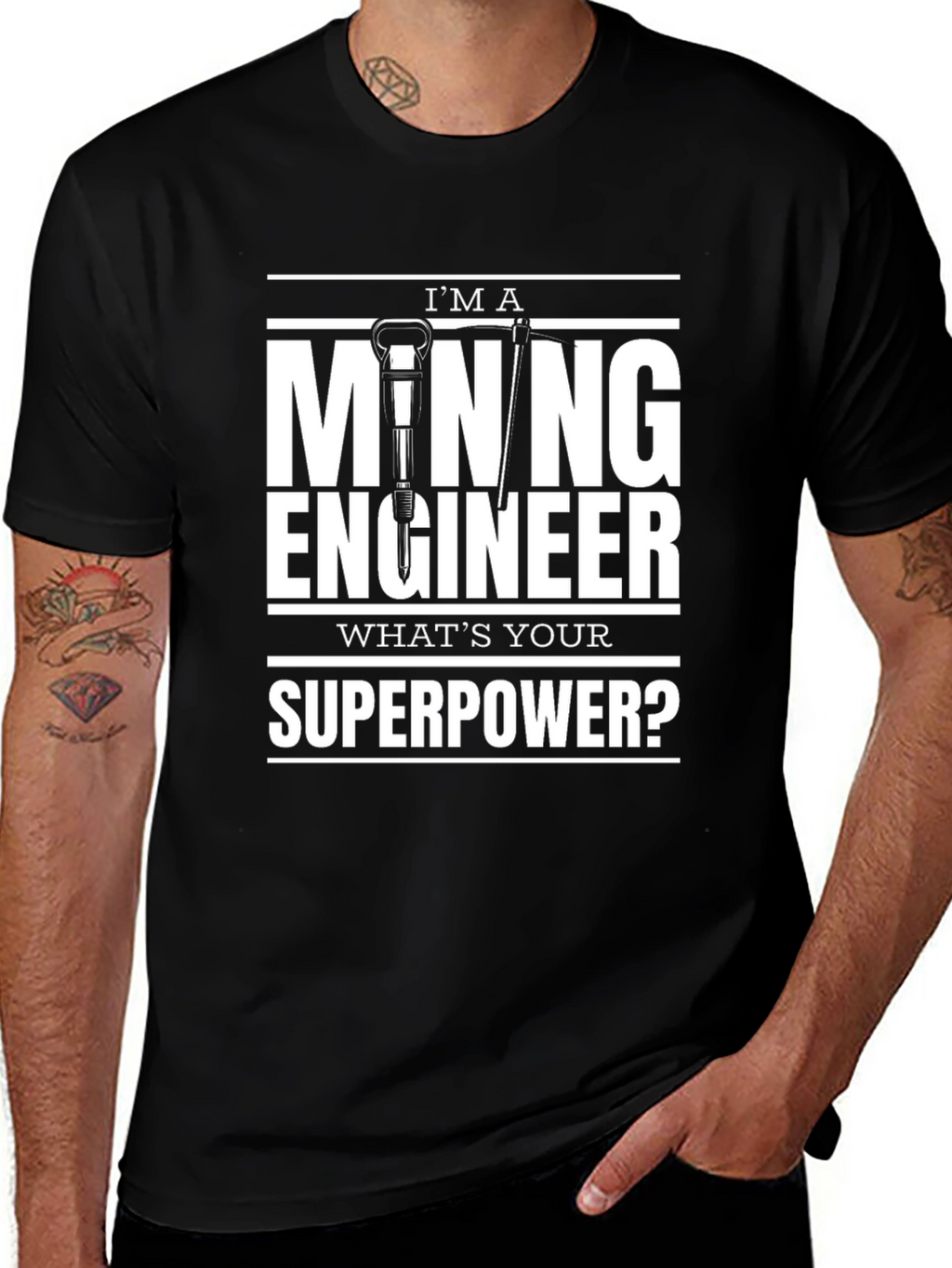 Mining Engineer Superpower T-Shirt - Black Cotton Tee