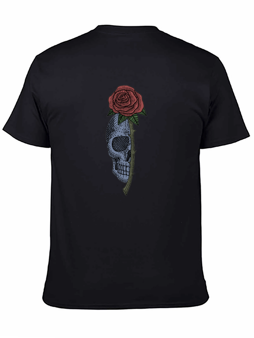 Skull & Rose Graphic Tee - Black Cotton T-Shirt