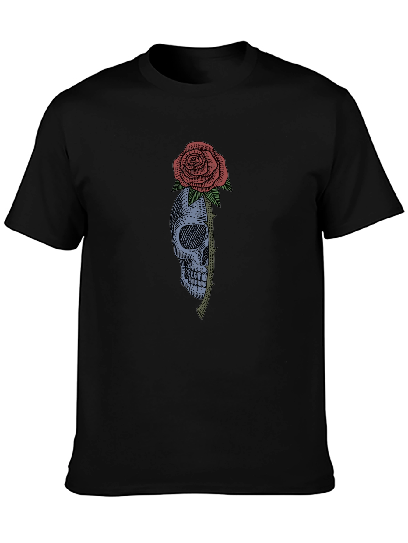 Skull & Rose Graphic Tee - Black Cotton T-Shirt