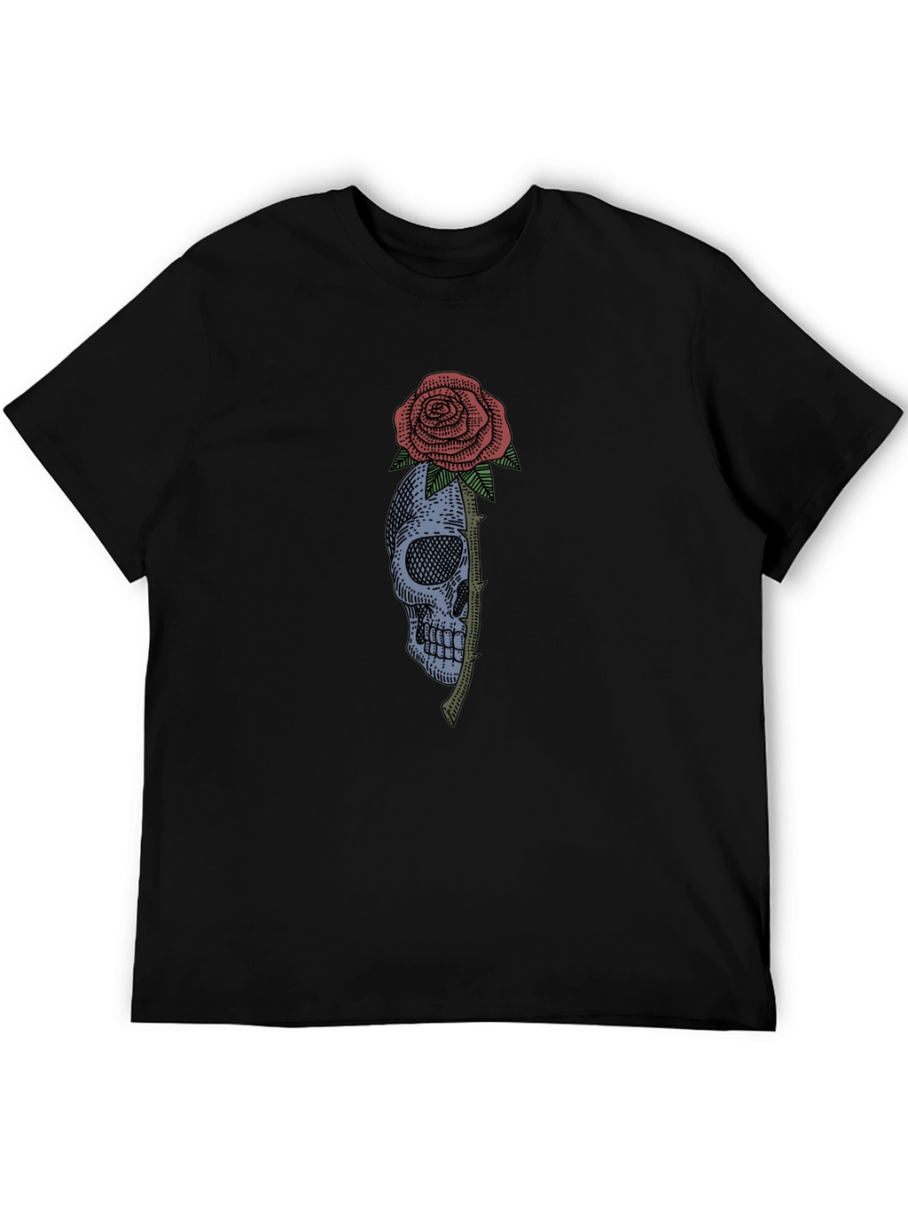 Skull & Rose Graphic Tee - Black Cotton T-Shirt