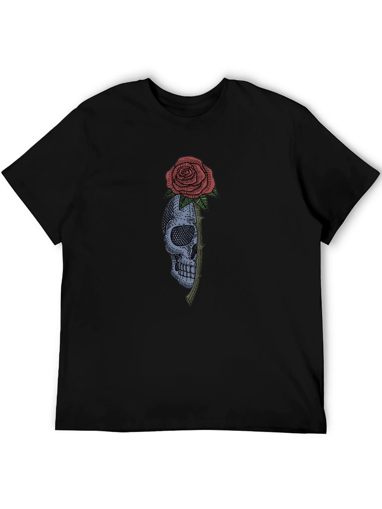 Skull & Rose Graphic Tee - Black Cotton T-Shirt