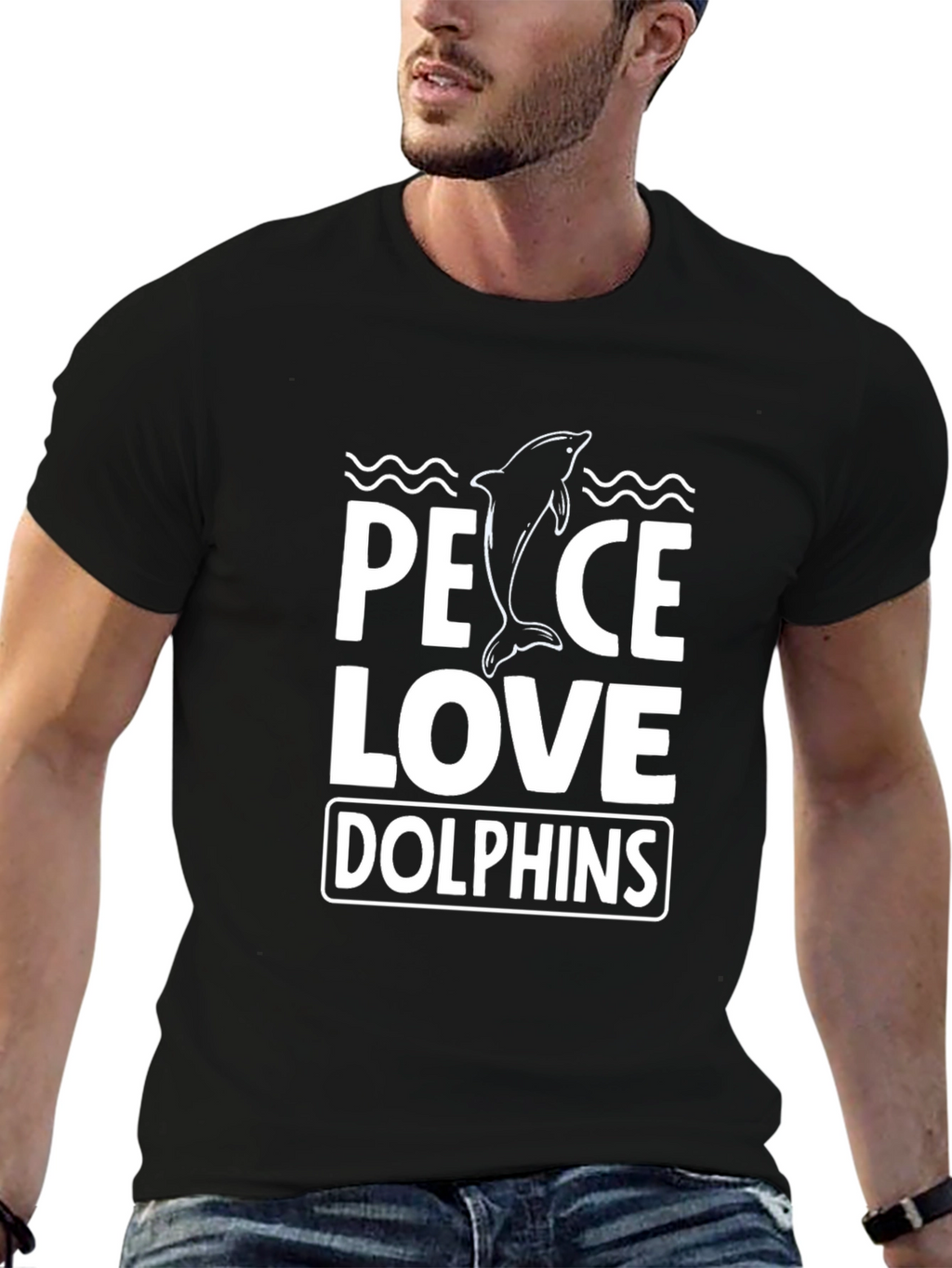 Peace Love Dolphins T-Shirt - Black