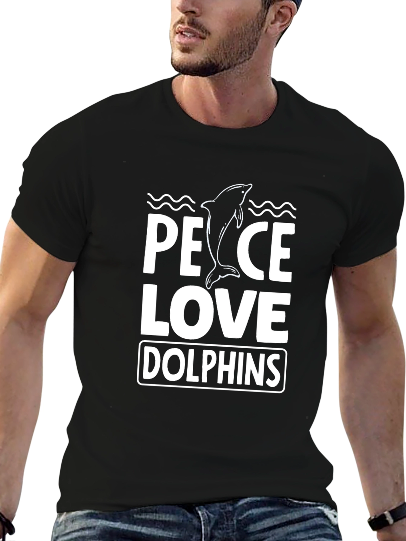 Peace Love Dolphins T-Shirt - Black