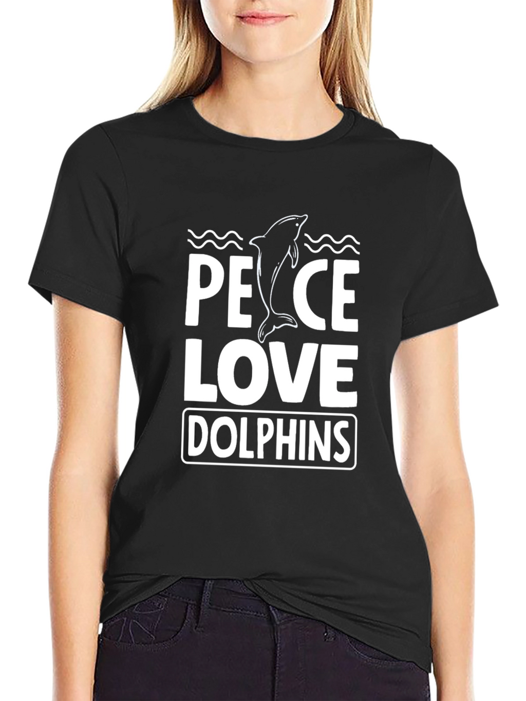 Peace Love Dolphins T-Shirt - Black