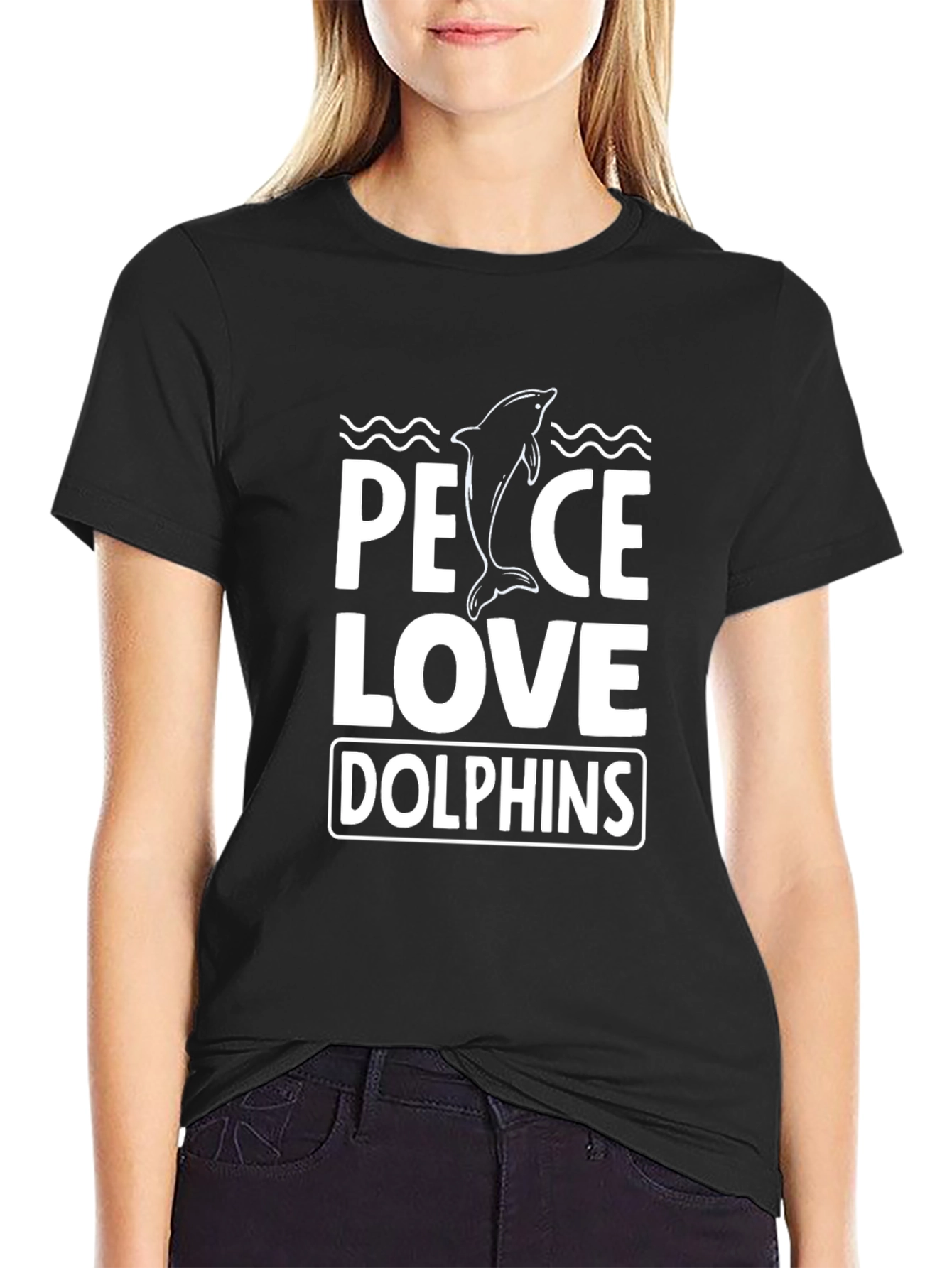 Peace Love Dolphins T-Shirt - Black