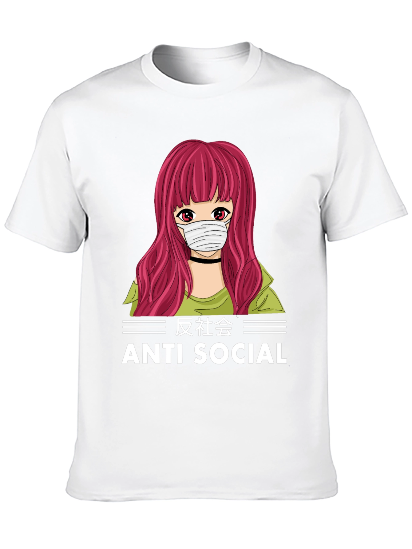 Anti Social Anime Girl T-Shirt Black Cotton