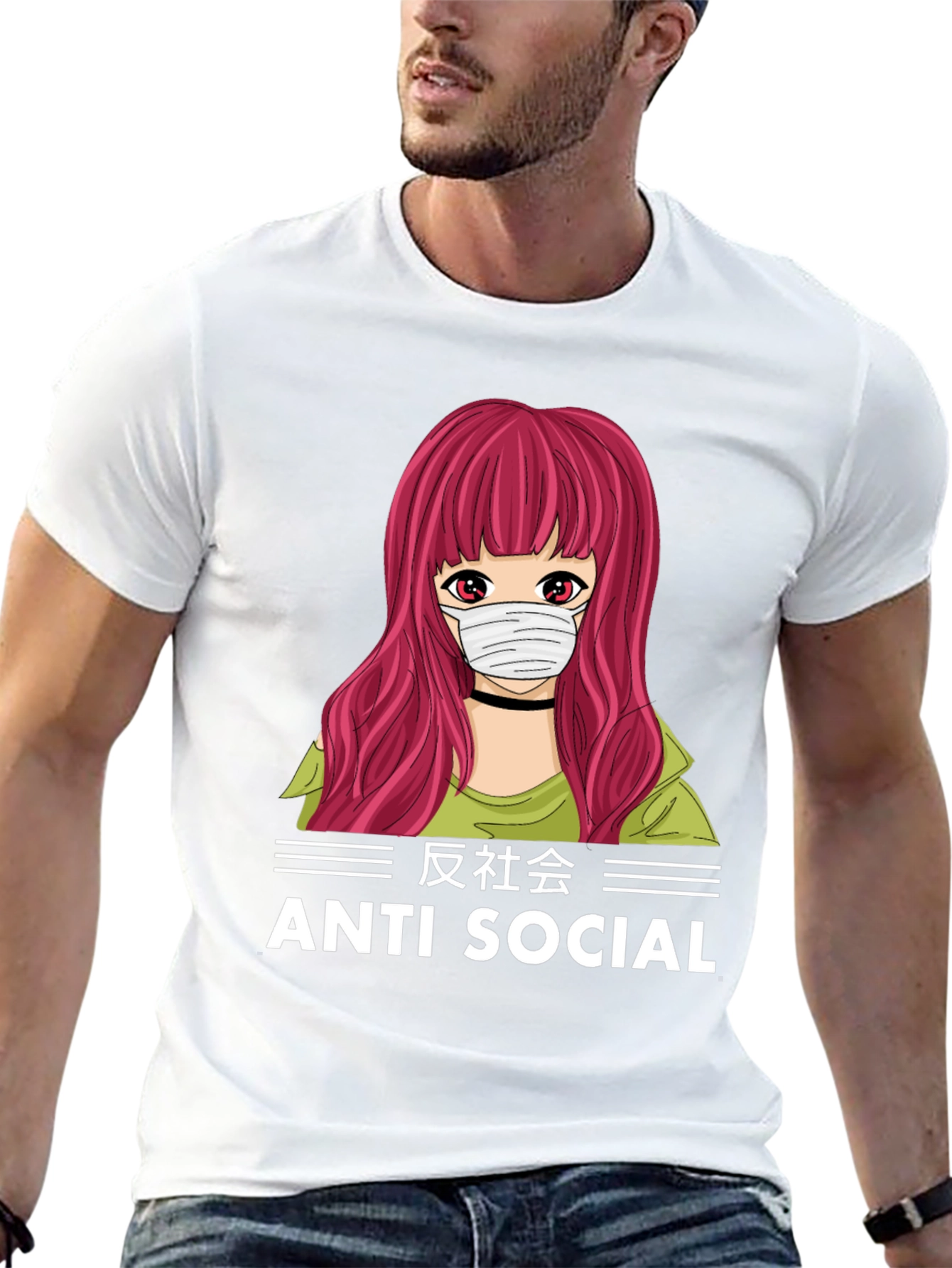 Anti Social Anime Girl T-Shirt Black Cotton