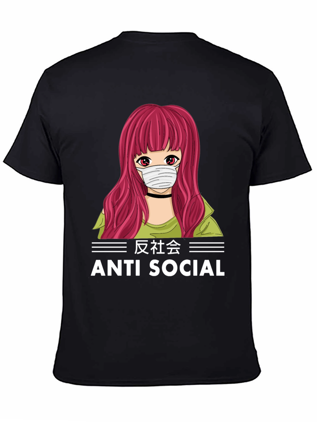 Anti Social Anime Girl T-Shirt Black Cotton