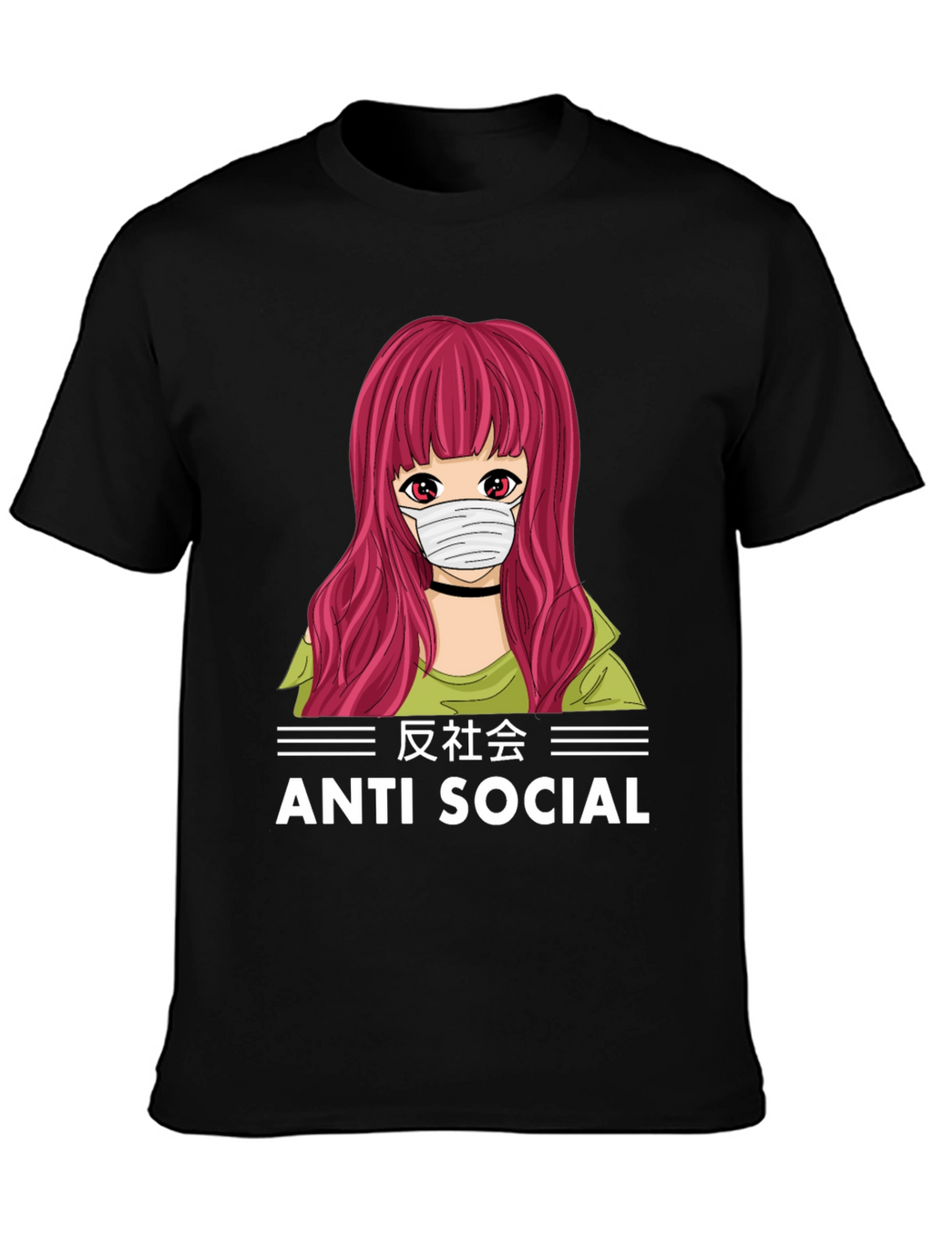 Anti Social Anime Girl T-Shirt Black Cotton