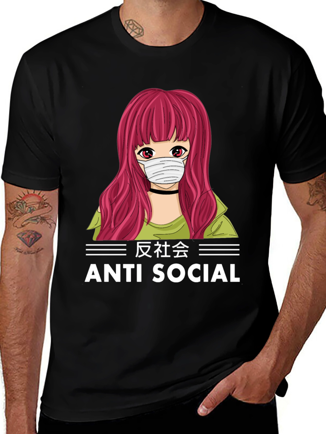 Anti Social Anime Girl T-Shirt Black Cotton