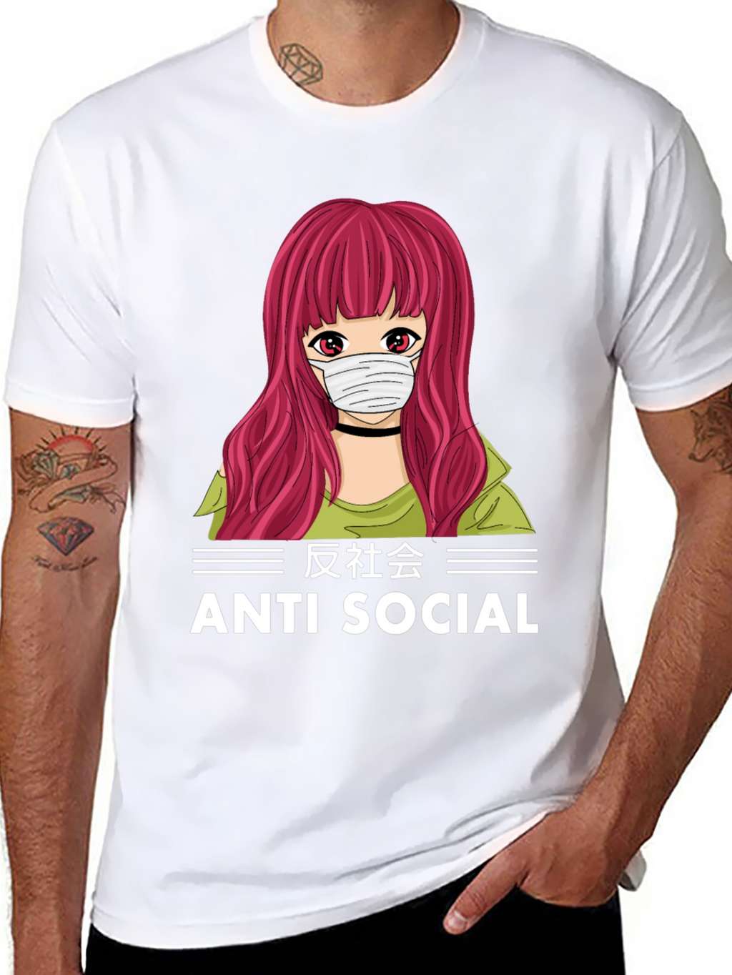 Anti Social Anime Girl T-Shirt Black Cotton