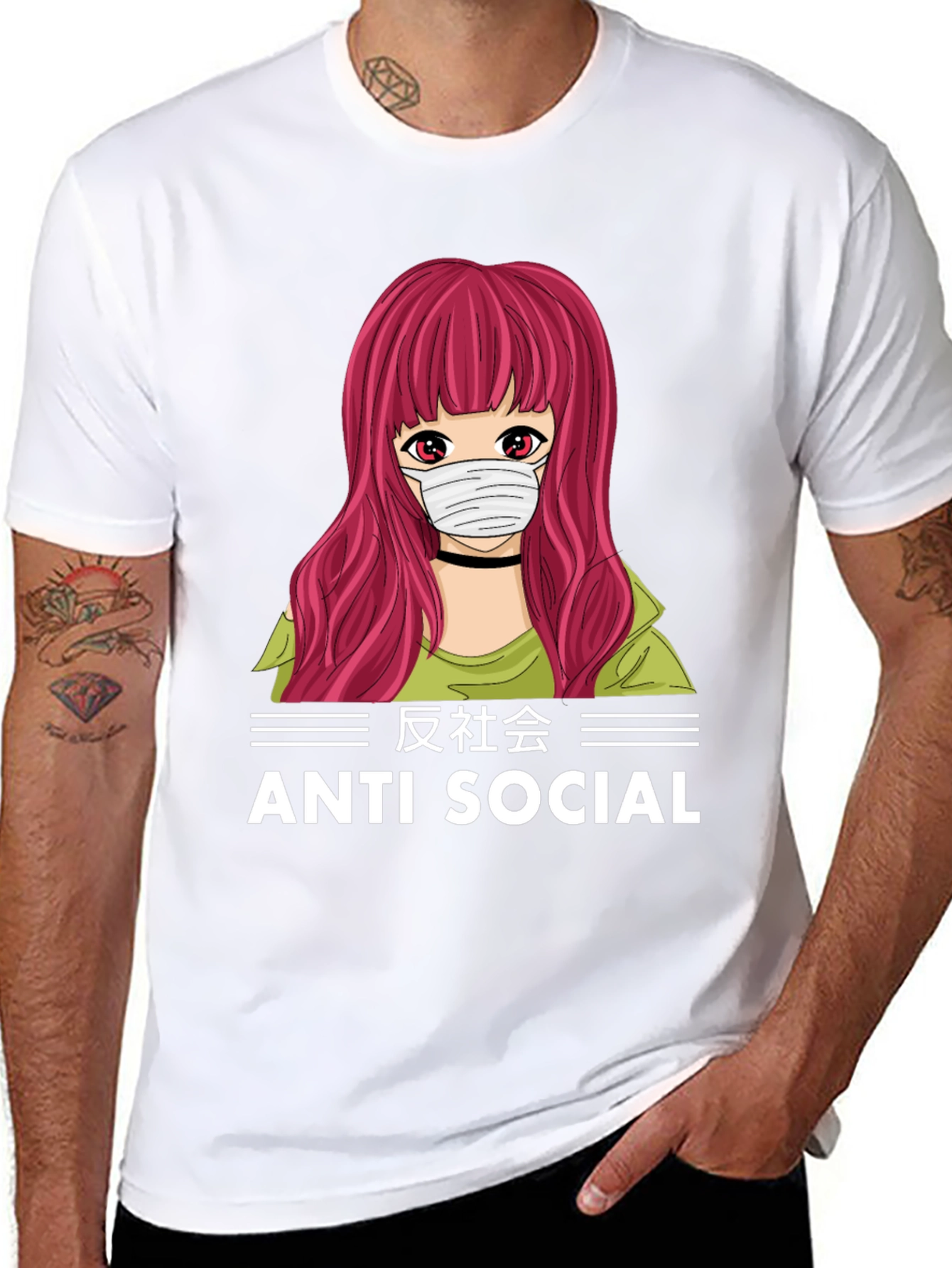 Anti Social Anime Girl T-Shirt Black Cotton