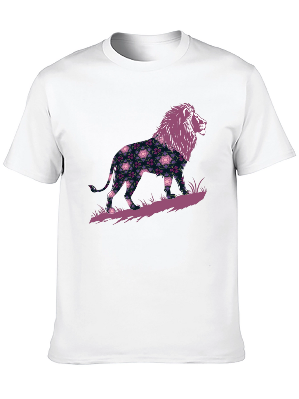 Floral Lion Graphic Black T-Shirt