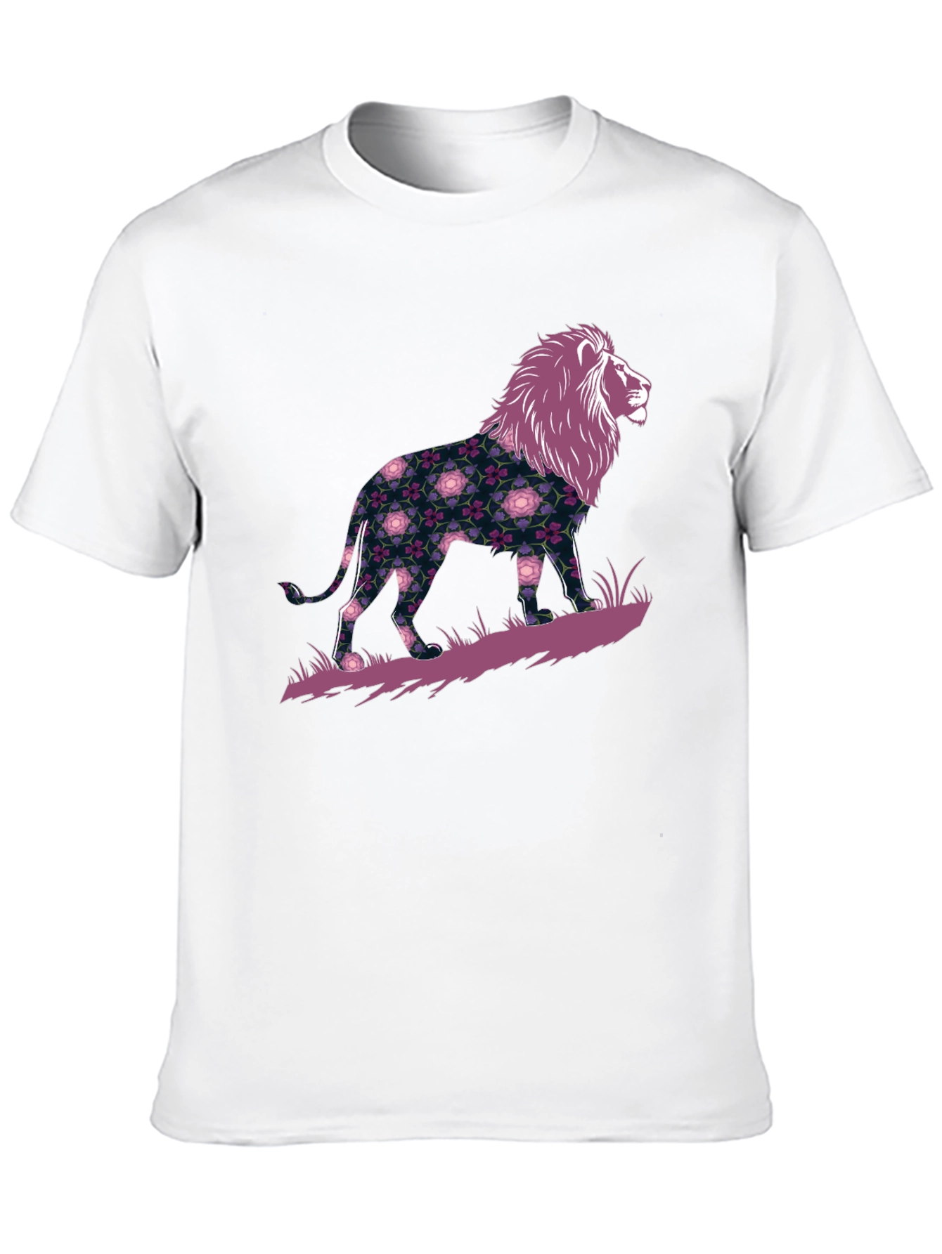 Floral Lion Graphic Black T-Shirt