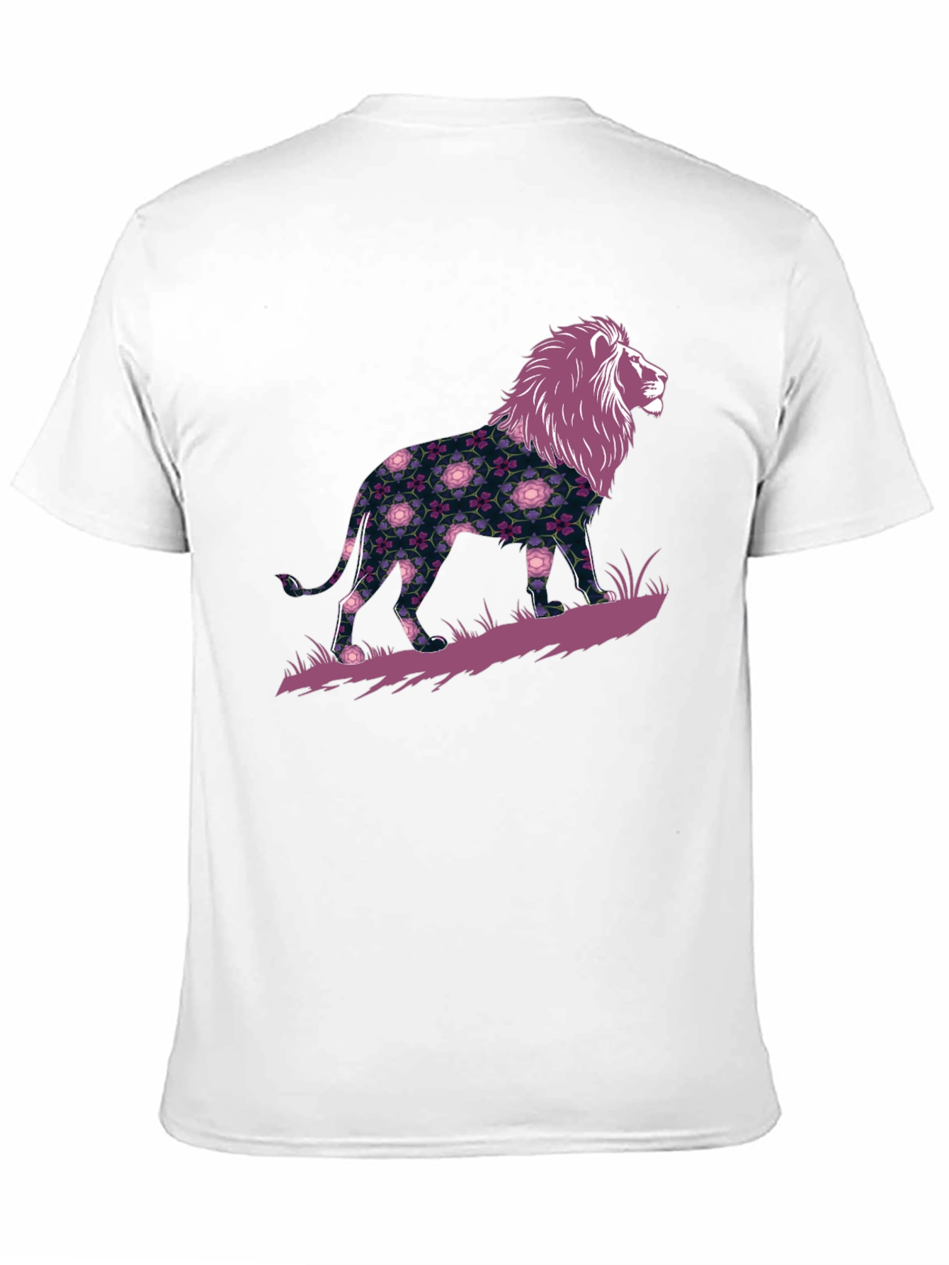 Floral Lion Graphic Black T-Shirt